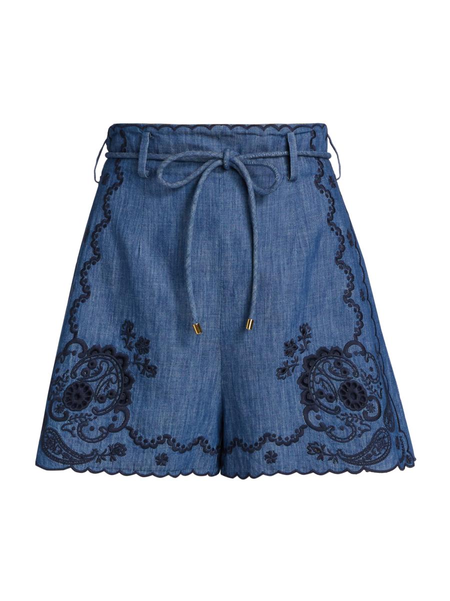Zimmermann Aster Scalloped Shorts In Blue