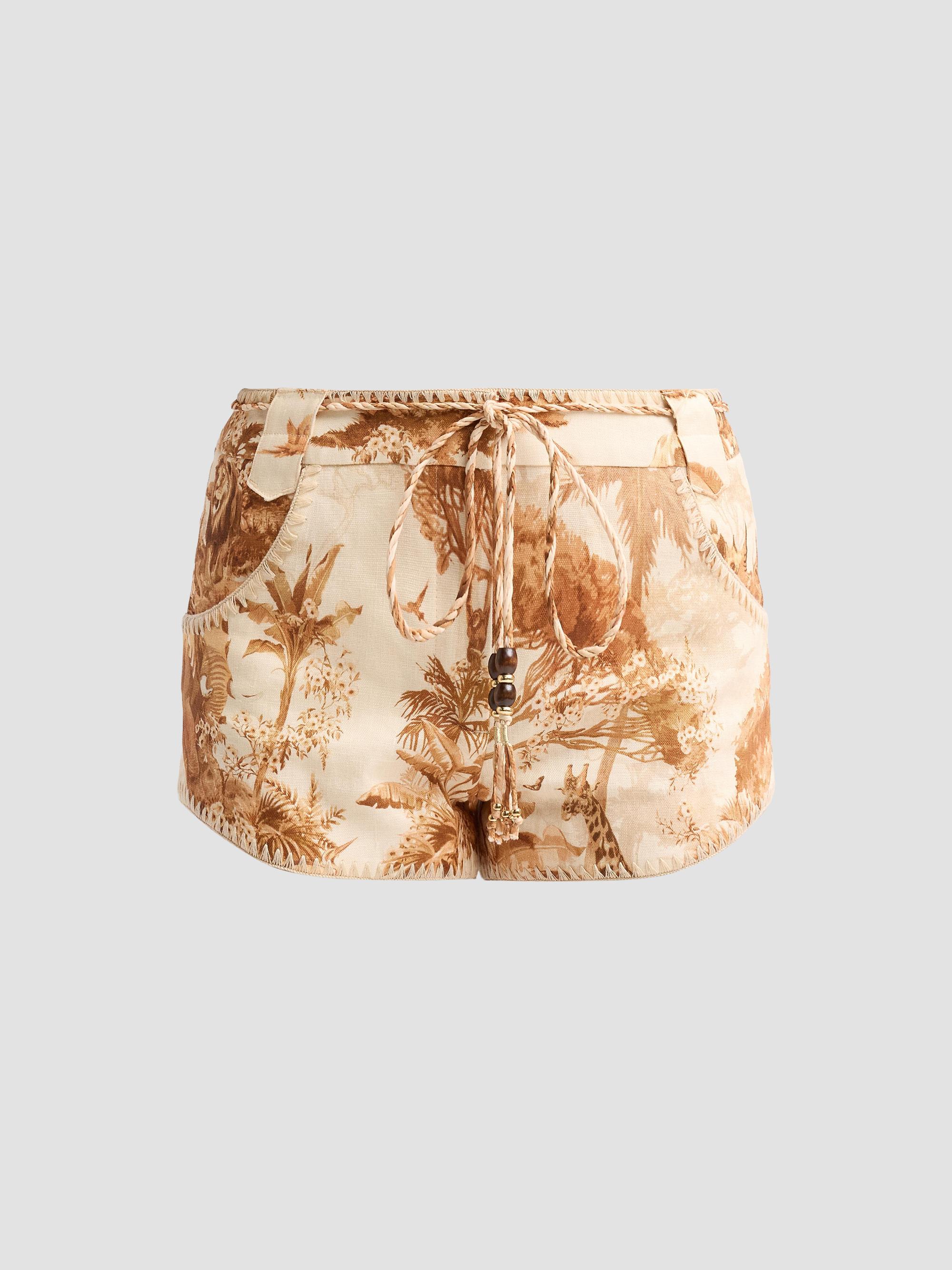 Zimmermann Women's Indra Printed Linen Shorts - Coffee Safari | Thumbnail 6