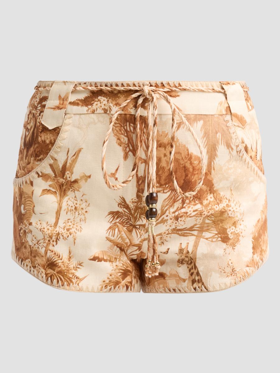 Zimmermann Women's Indra Printed Linen Shorts In Brown