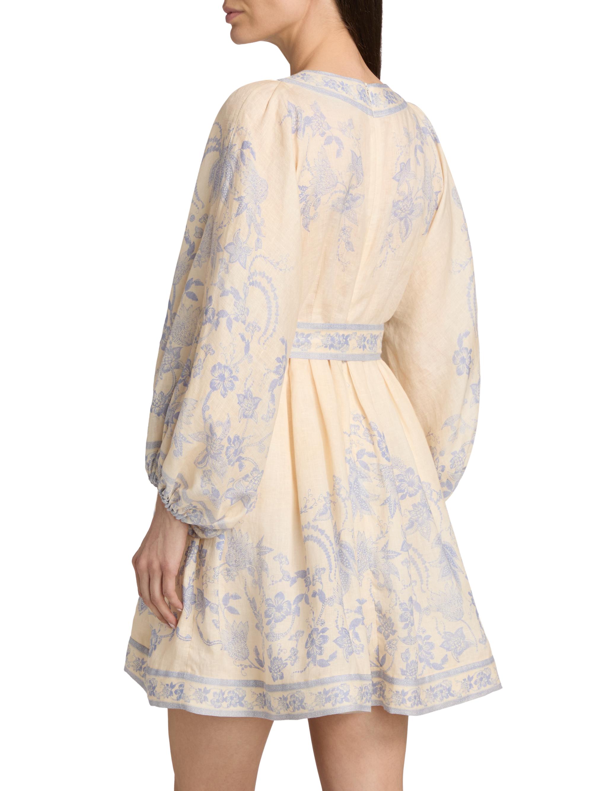 Zimmermann Women's Indra Floral Plunge Linen Minidress - Cream Lilac Floral | Thumbnail 5
