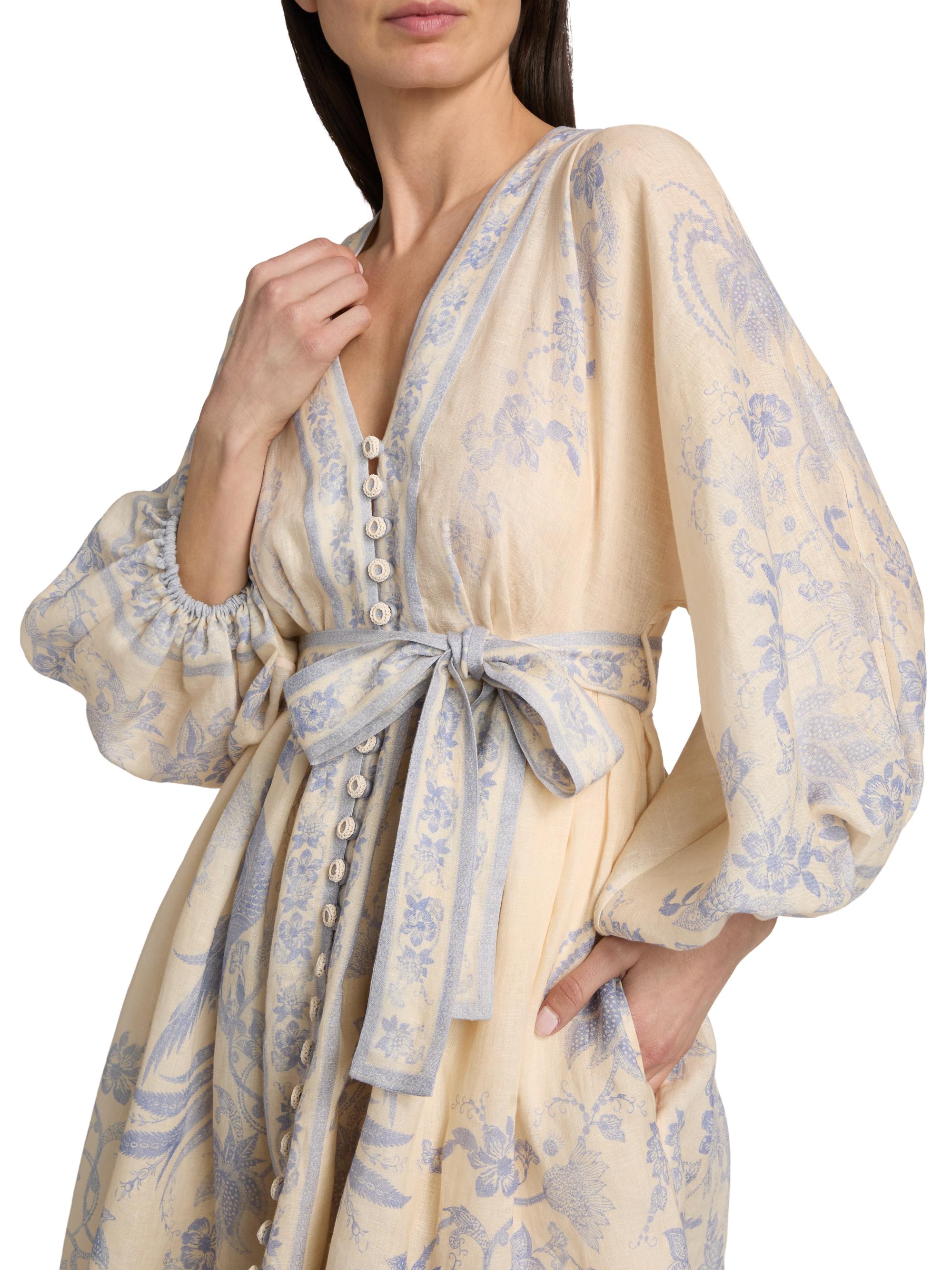 Zimmermann Women's Indra Floral Plunge Linen Minidress - Cream Lilac Floral | Thumbnail 6