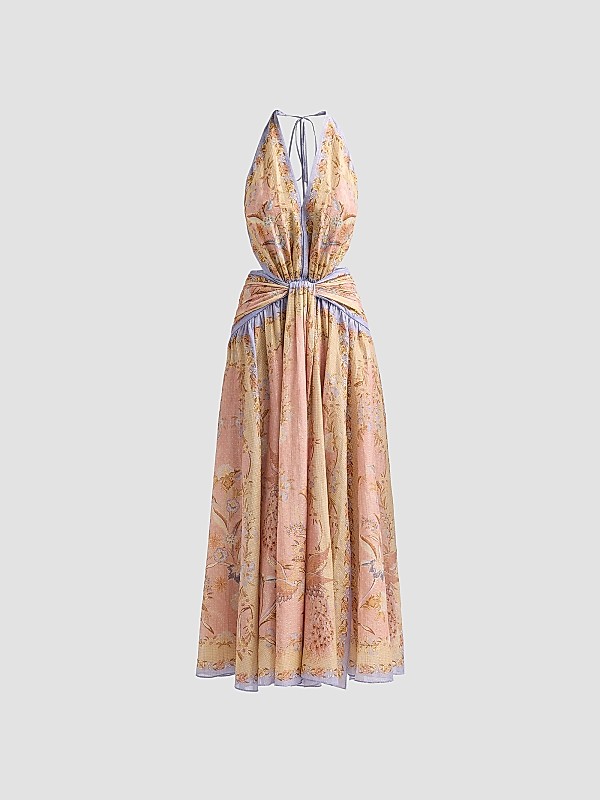 zimmermann maxi dress Indra Waisted | Cream Khaki Scarf Floral A silk maxi dress featuring a deep V Zimmermann Alchemy Sheath Dress -