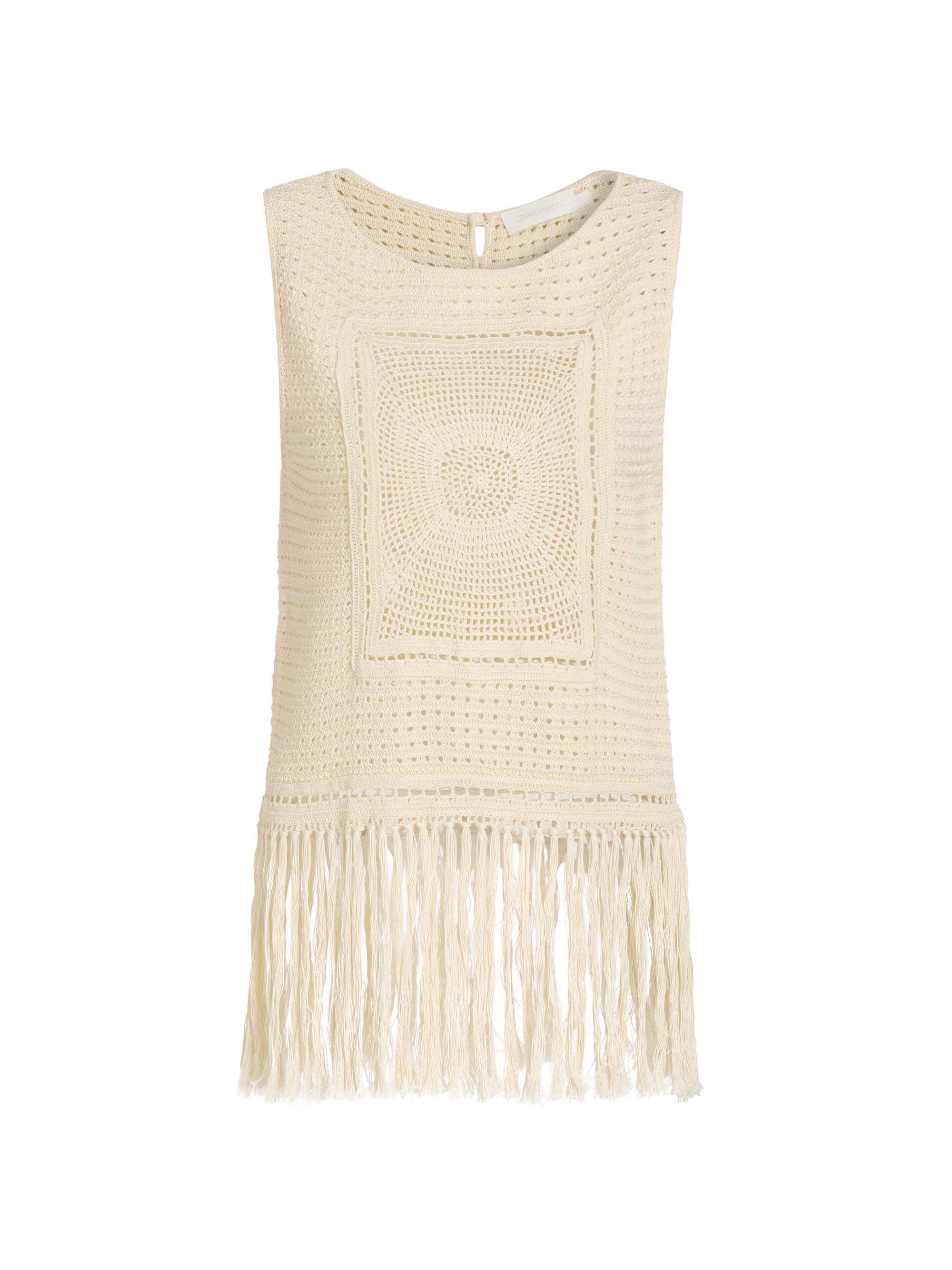 Zimmermann Women's Indra Crochet Fringe Cotton Tank - Cream | Thumbnail 8
