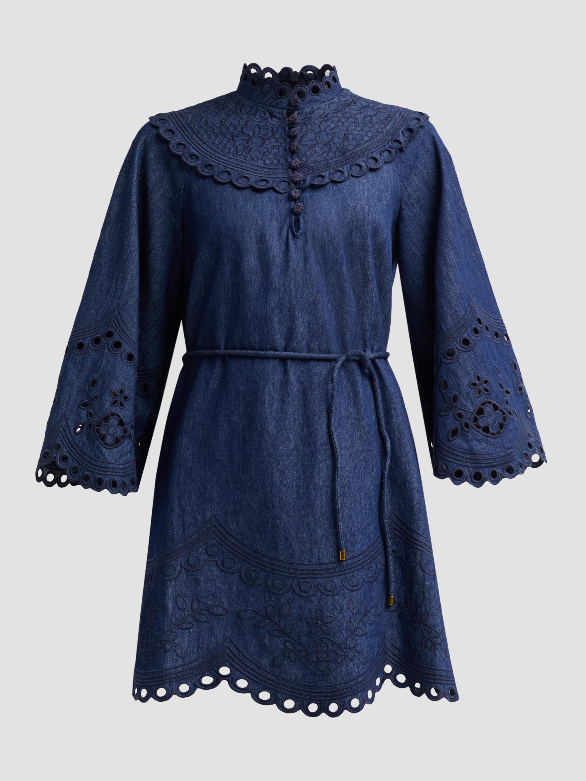 Zimmermann Women's Mahon Broderie Denim Mini Dress - Ink | Thumbnail 6