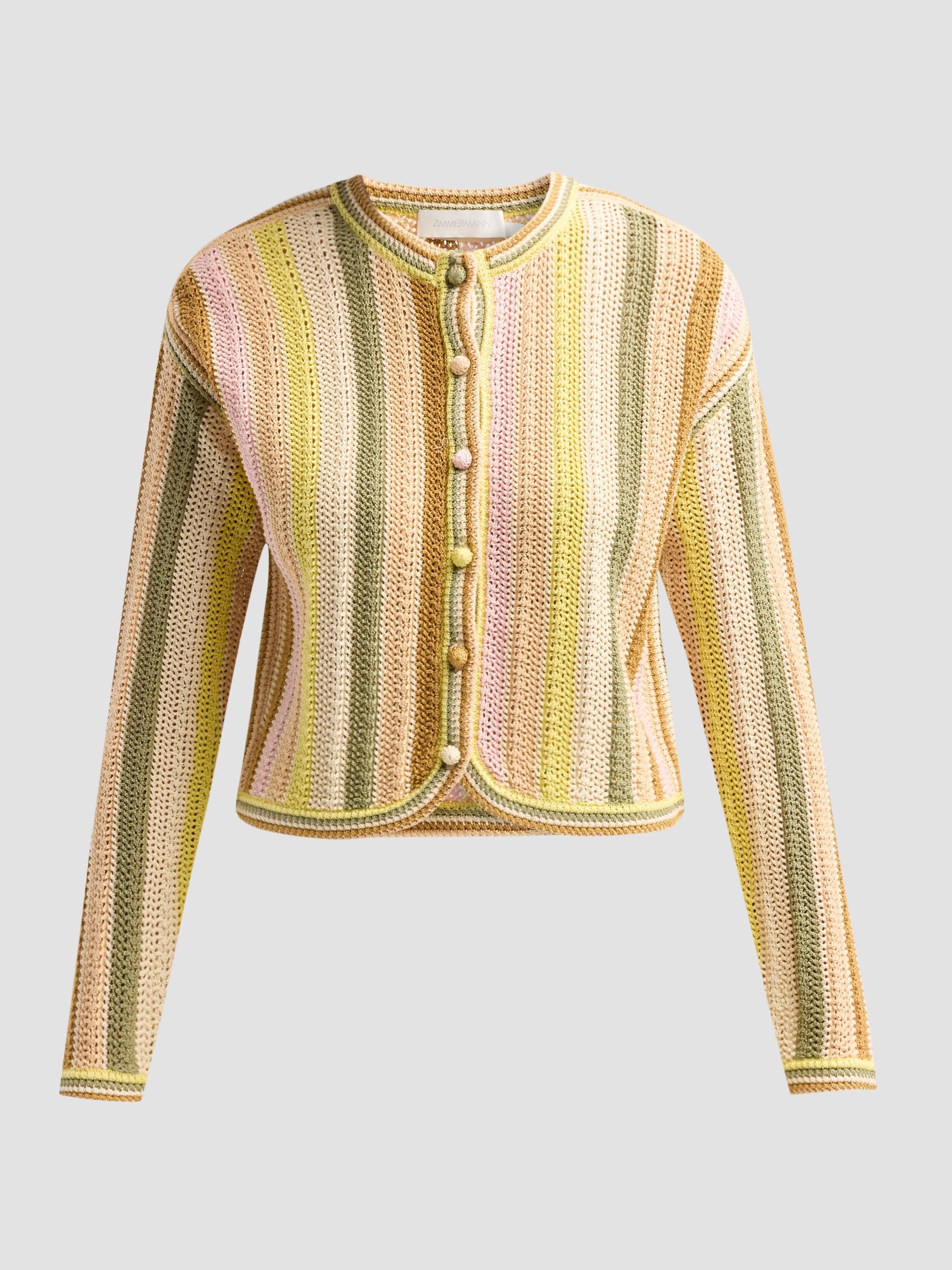 Zimmermann Women's Indra Striped Crochet Cotton Cardigan | Thumbnail 6