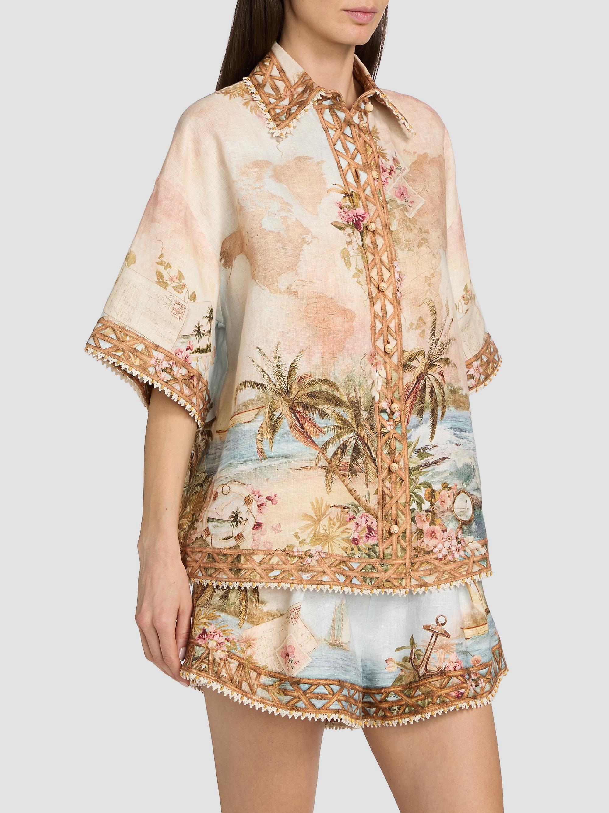 Zimmermann Women's Mahon Island Print Linen Shirt - Island Map Blue | Thumbnail 4