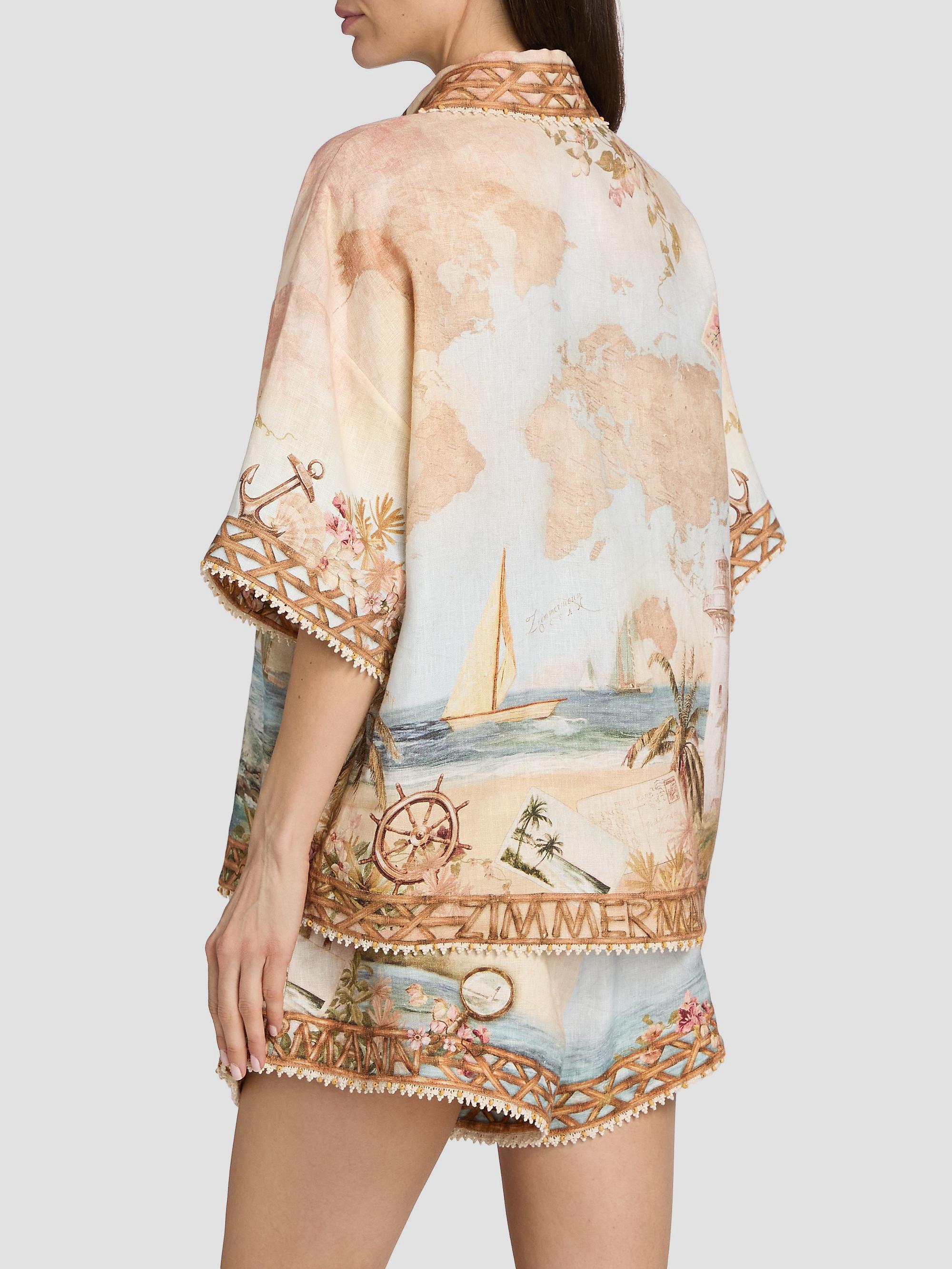 Zimmermann Women's Mahon Island Print Linen Shirt - Island Map Blue | Thumbnail 5