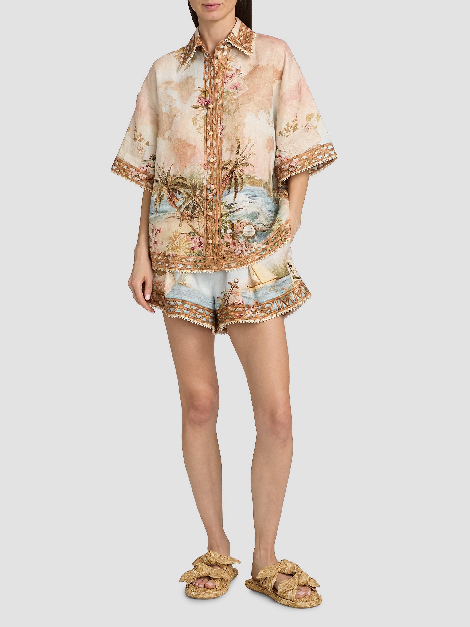 Zimmermann Women's Mahon Island Print Linen Shirt - Island Map Blue | Thumbnail 2
