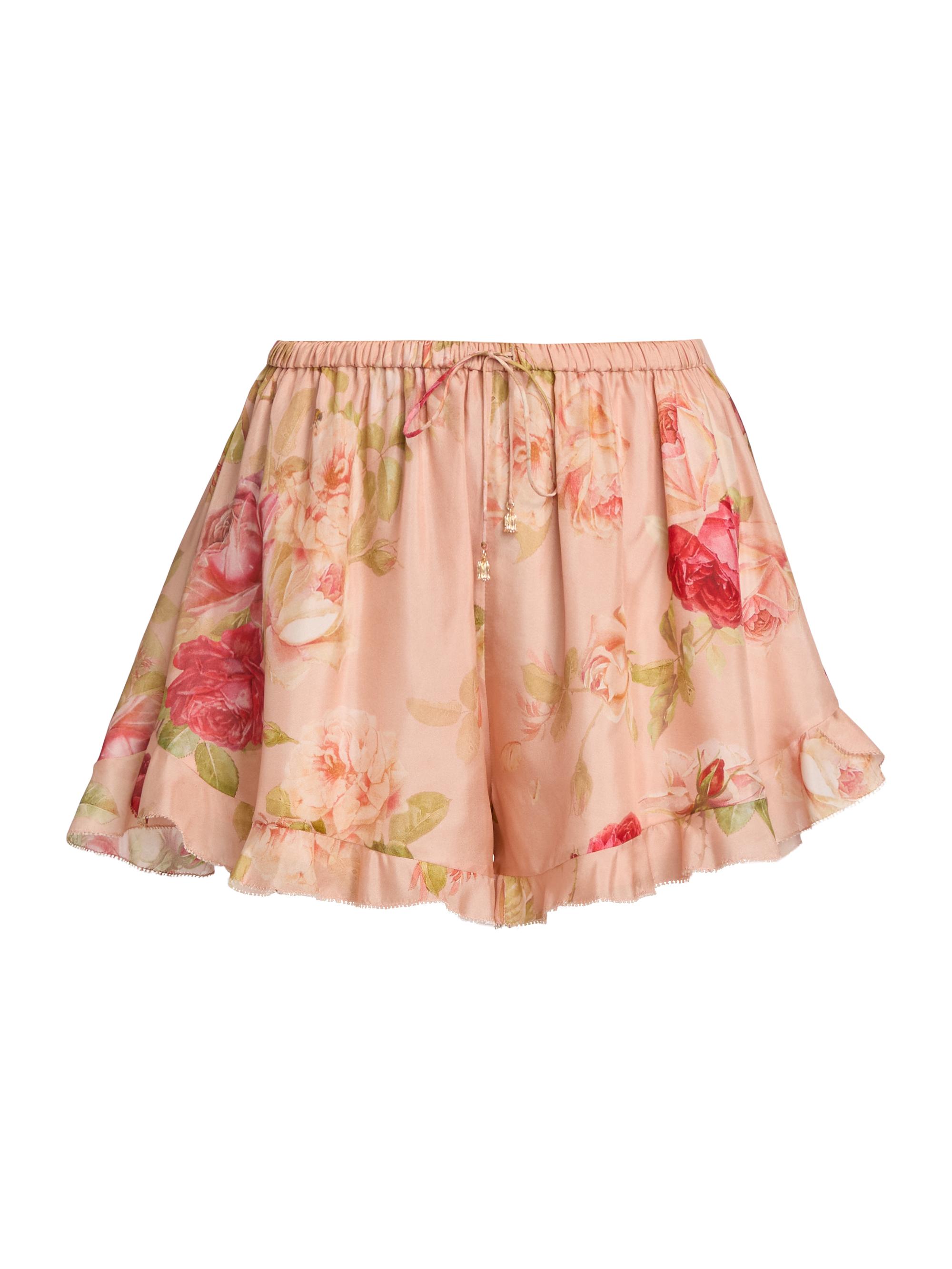 Zimmermann Women's Roselight Floral Silk Frill Shorts - Pink Rose Floral - Women's Clothing