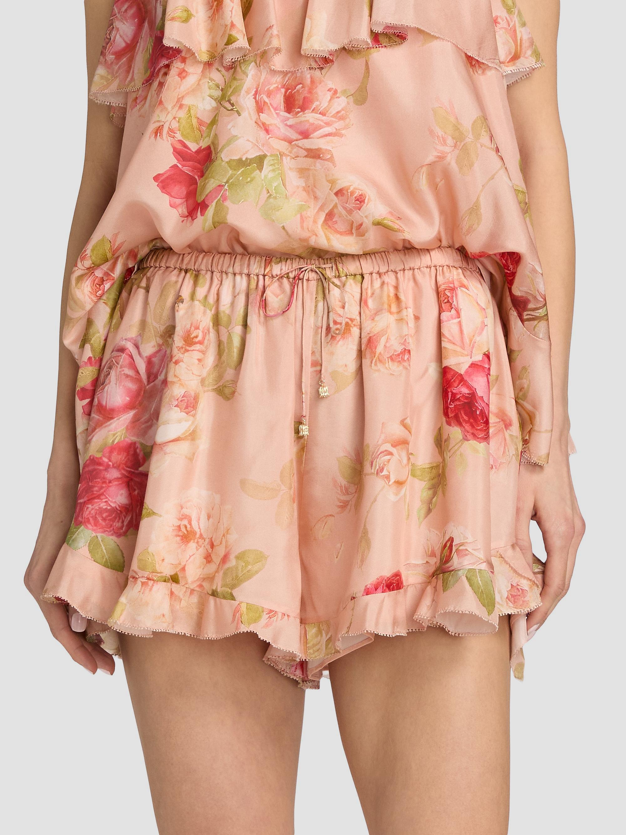 Zimmermann Women's Roselight Floral Silk Frill Shorts - Pink Rose Floral | Thumbnail 3