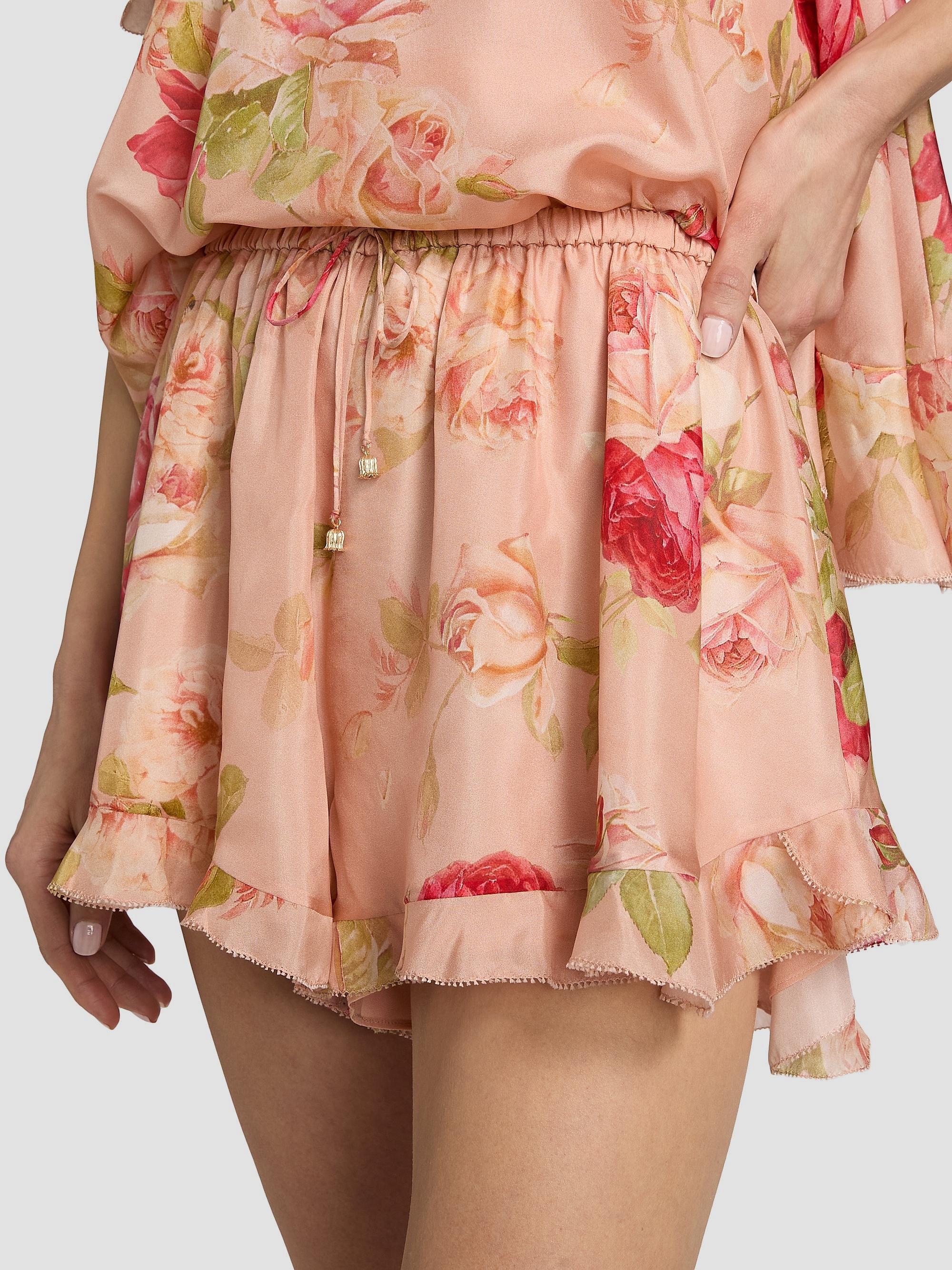 Zimmermann Women's Roselight Floral Silk Frill Shorts - Pink Rose Floral | Thumbnail 6