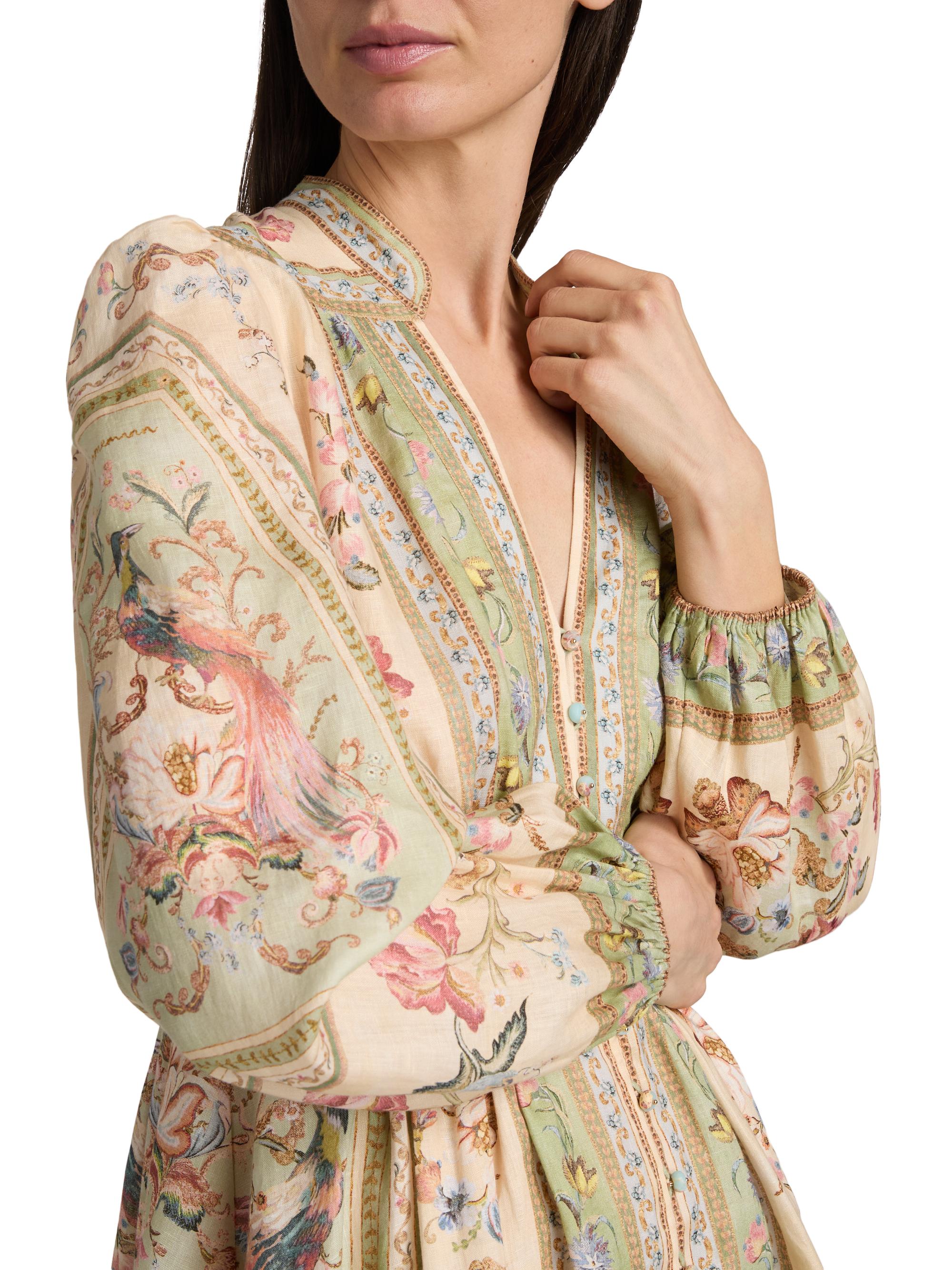 zimmermann linen day dress Zimmermann The Linen Day Mini Dress in Olive Toile Print