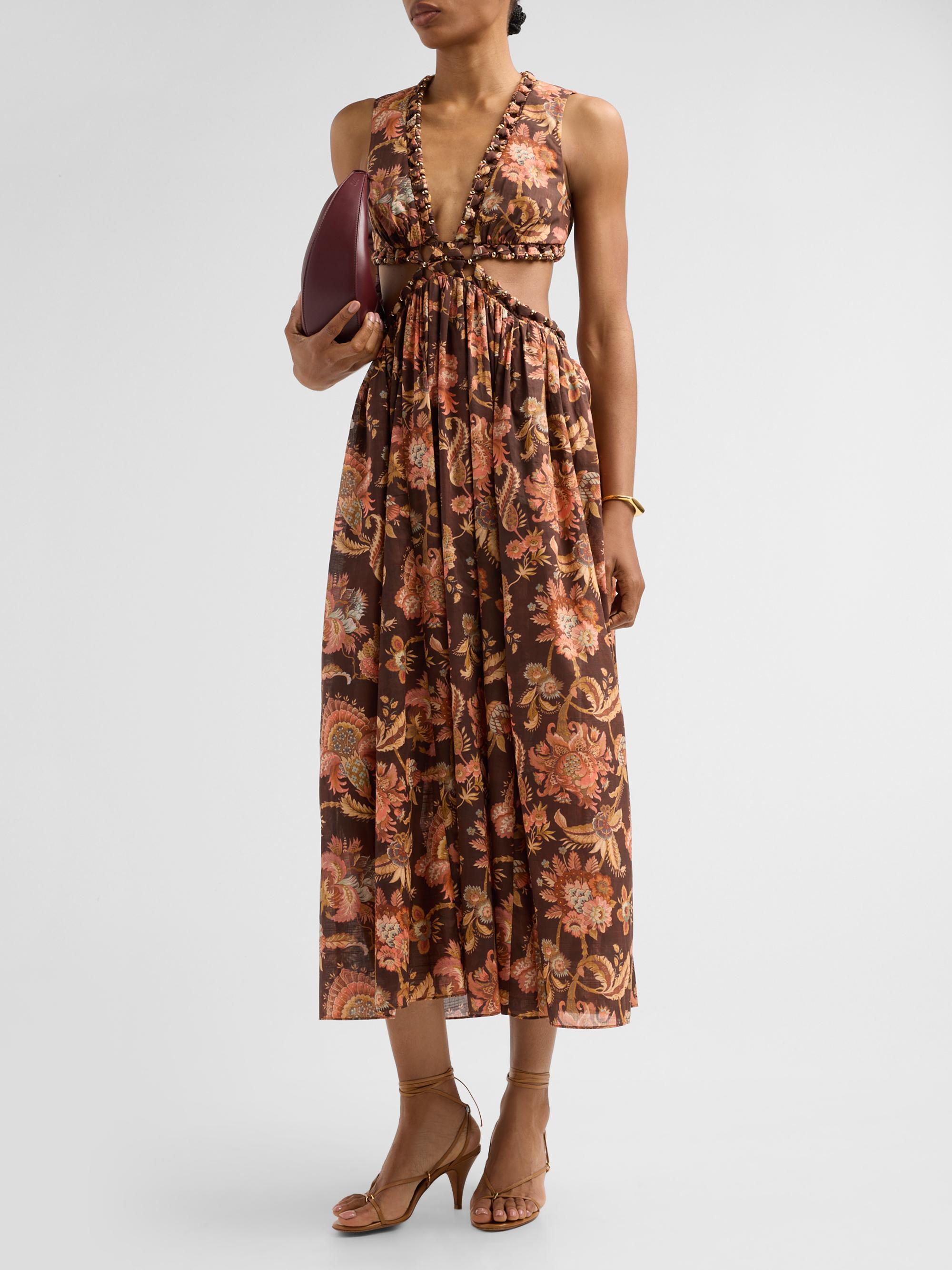 Zimmermann Women's Aster Floral Cut Out Midi Dress - Chocolate Jacobean | Thumbnail 4