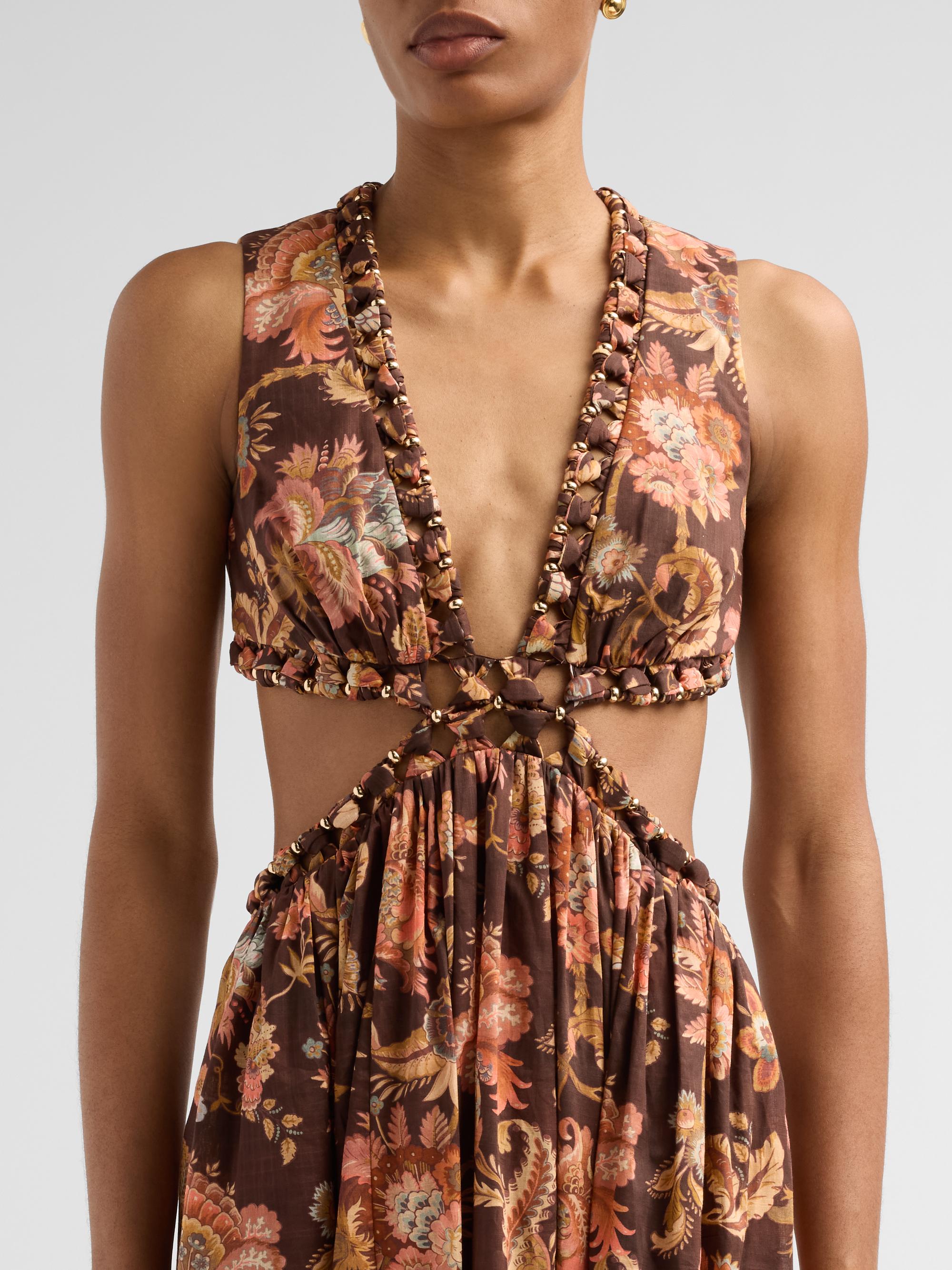Zimmermann Women's Aster Floral Cut Out Midi Dress - Chocolate Jacobean | Thumbnail 5