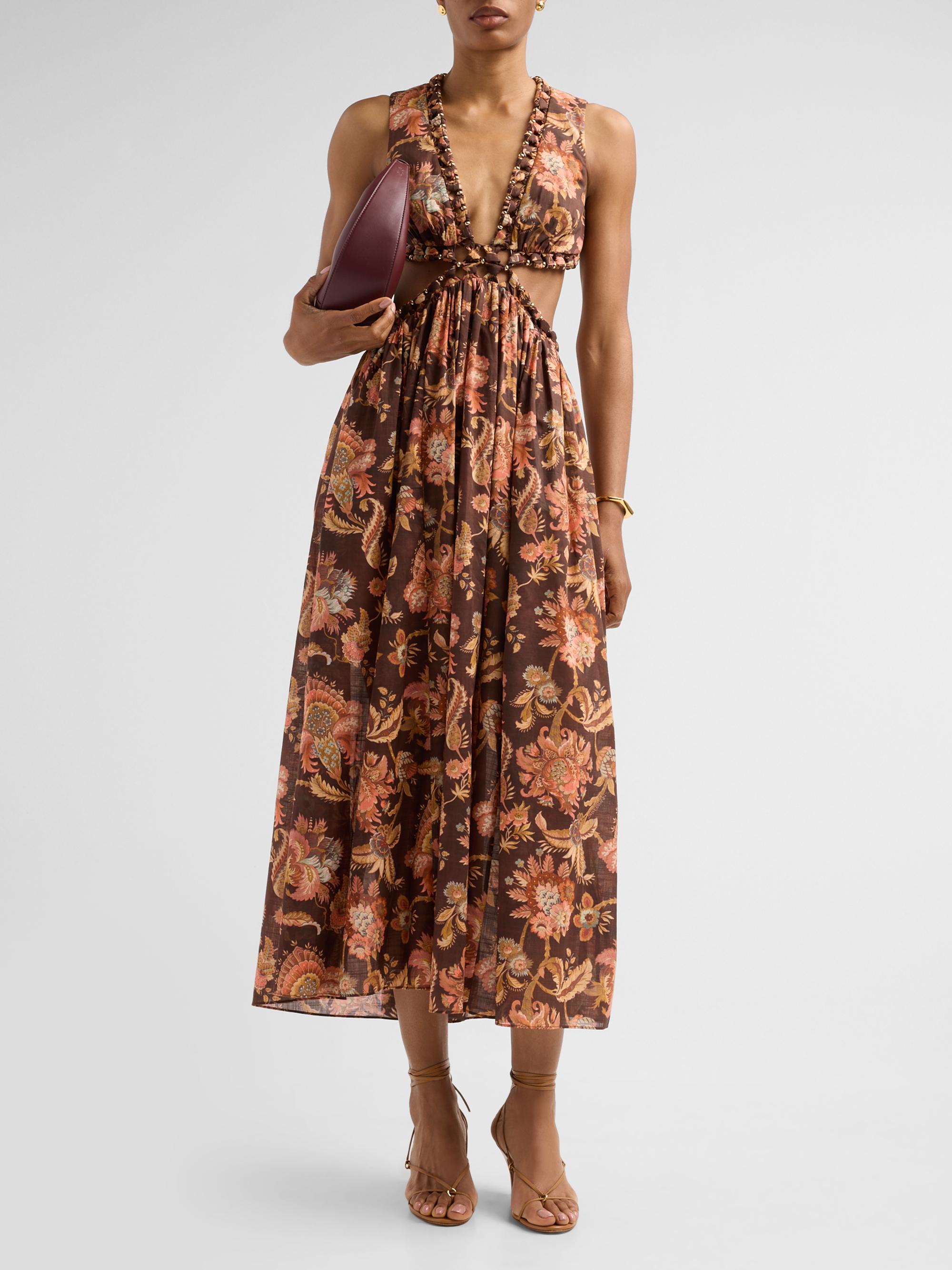 Zimmermann Women's Aster Floral Cut Out Midi Dress - Chocolate Jacobean | Thumbnail 2