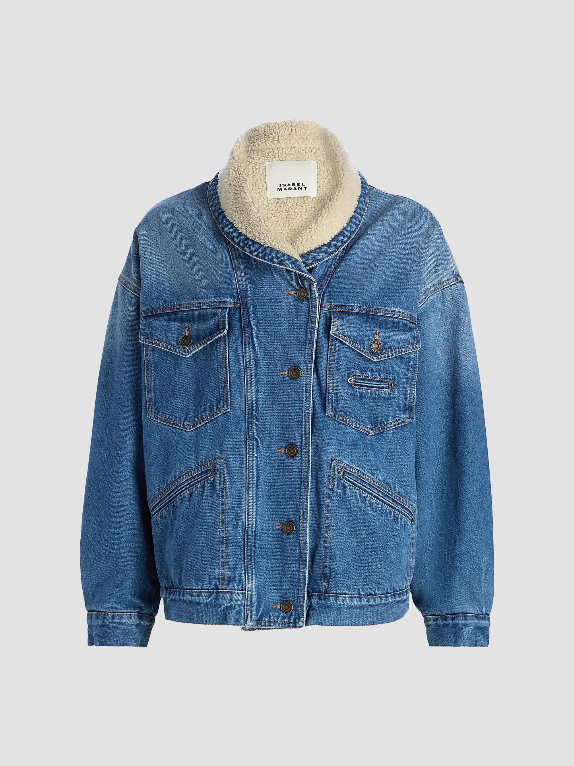 Isabel Marant Pimia Sherpa-Collar Denim Jacket | Saks Fifth Avenue