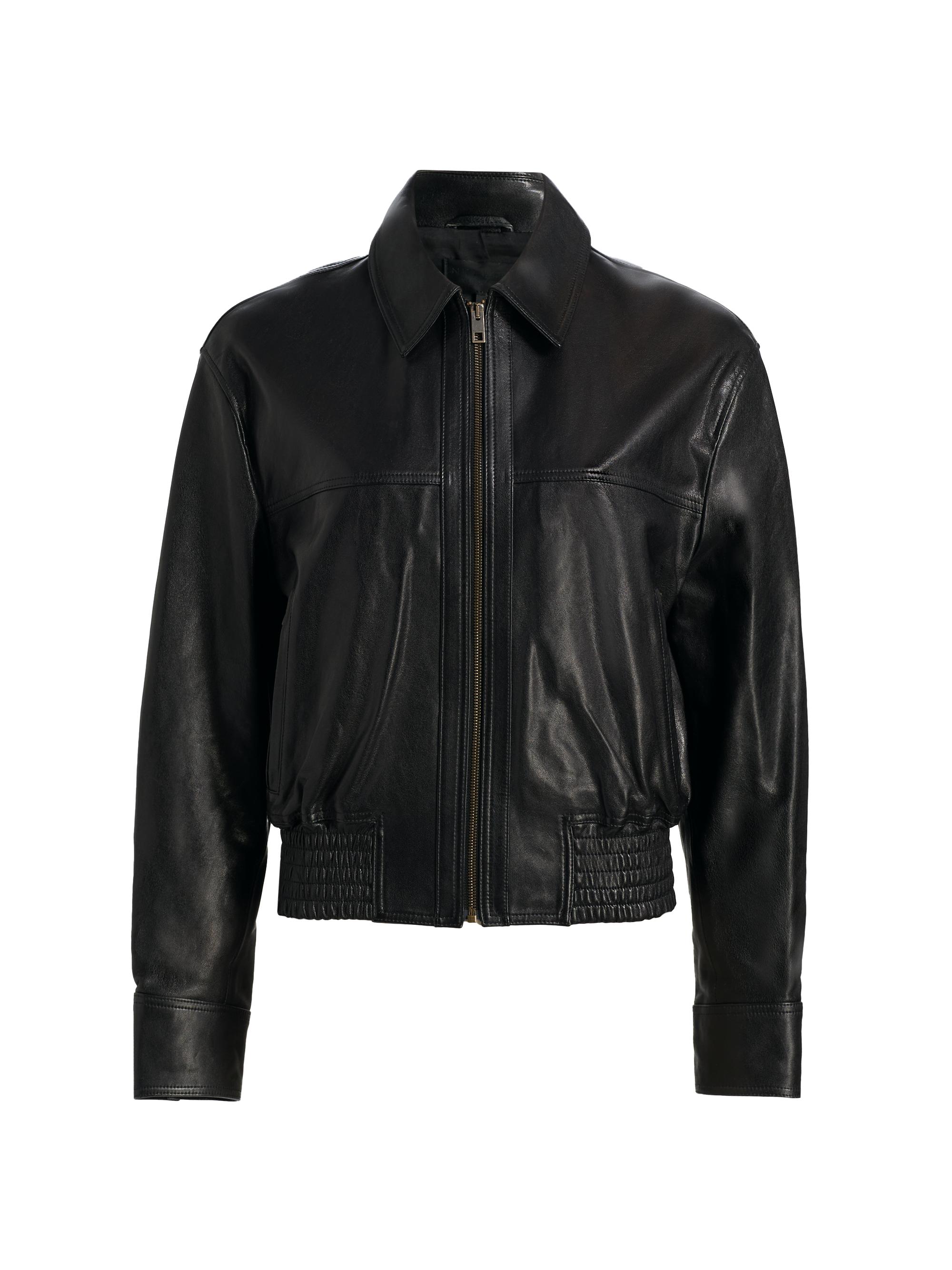 80-90s saks fifth avenue レザーボンバージャケット 黒 Brandon Maxwell The Harper Drawcord Leather Jacket | Saks Fifth Avenue