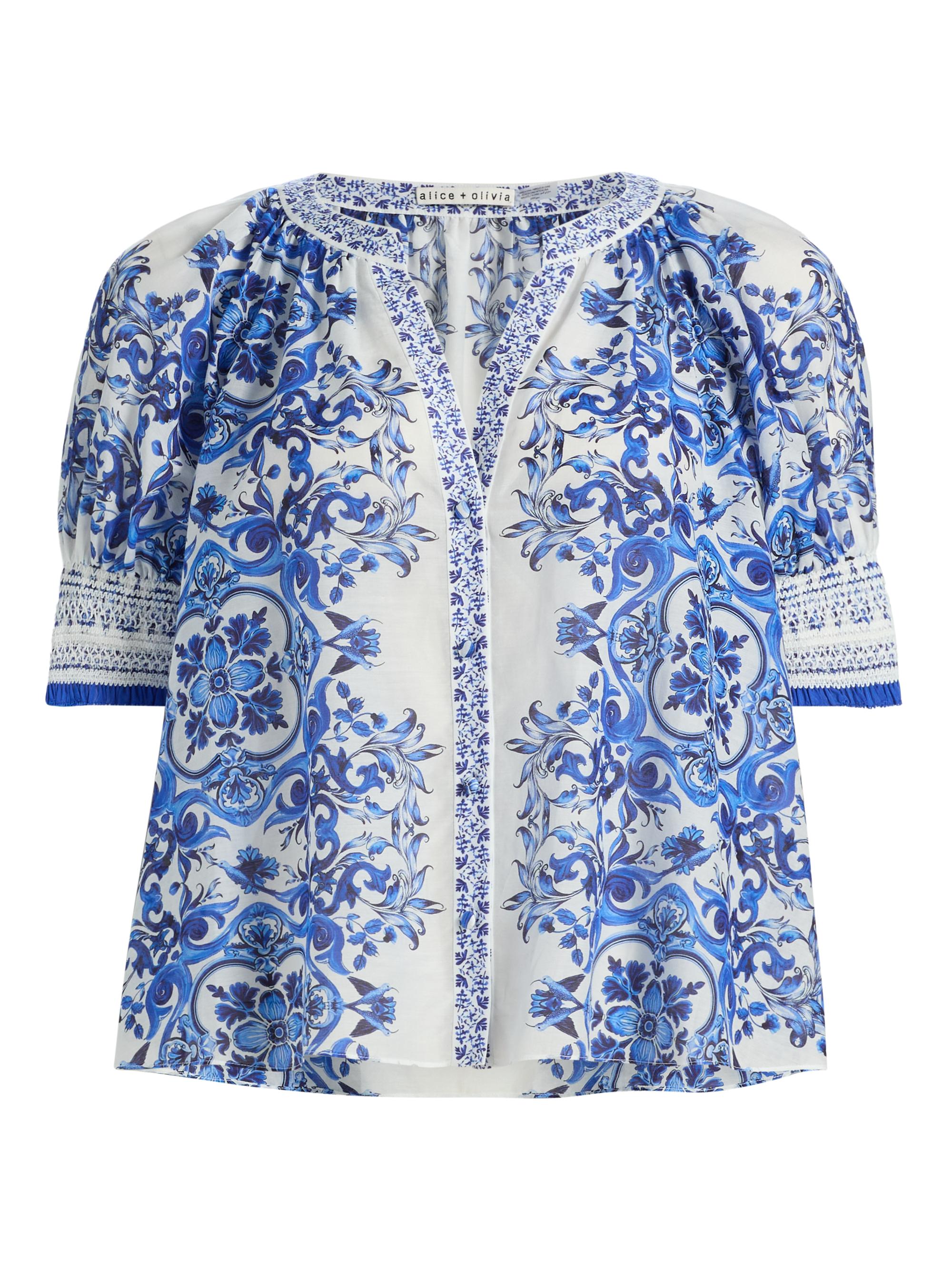 ALICE + OLIVIA Women's Thalia Rococo Cotton-SIlk Puff-Sleeve Blouse - Solstice