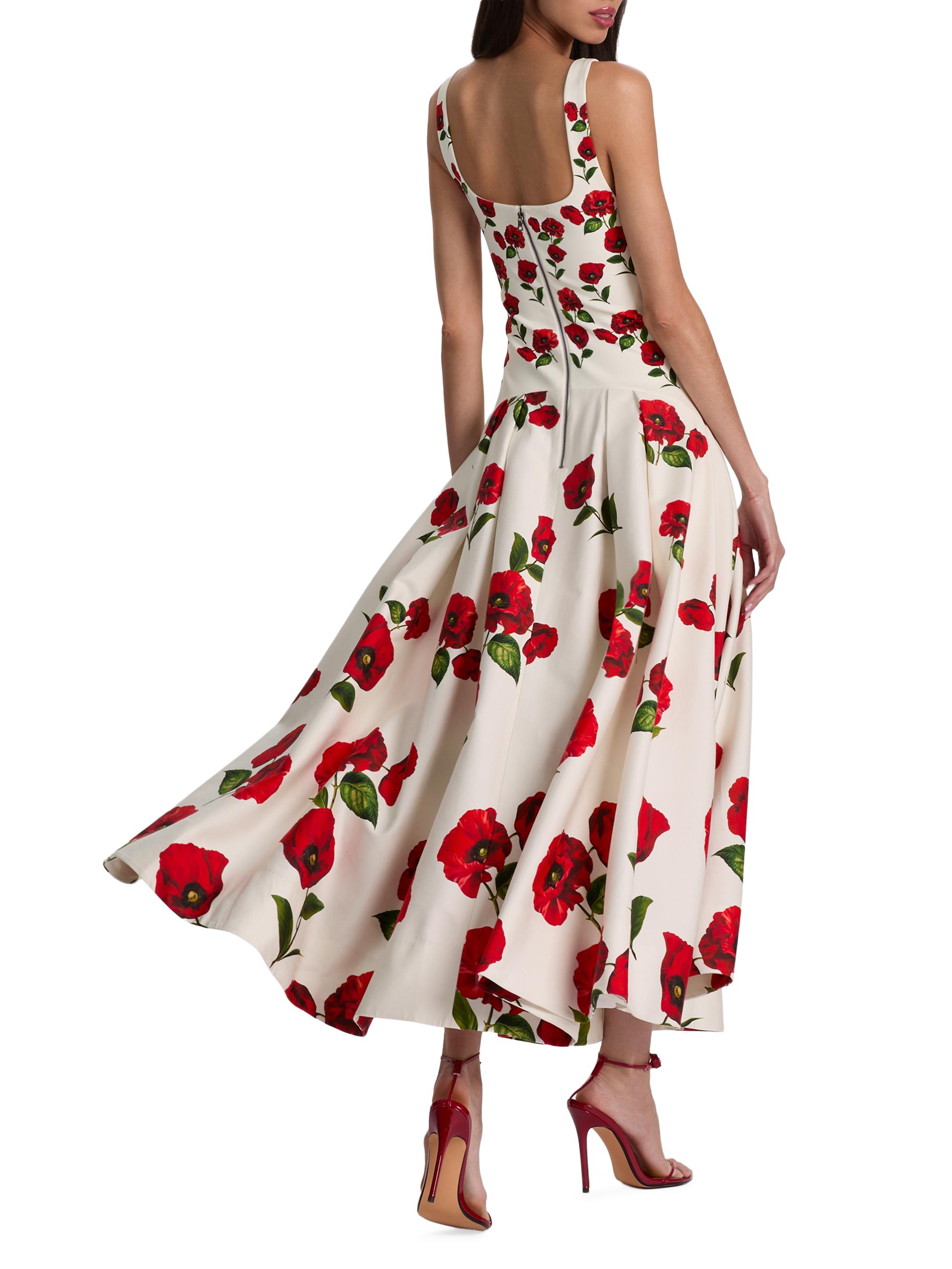 ALICE + OLIVIA Women's Adley Floral Stretch-Cotton Drop-Waist Midi-Dress - Summer Poppy | Thumbnail 5