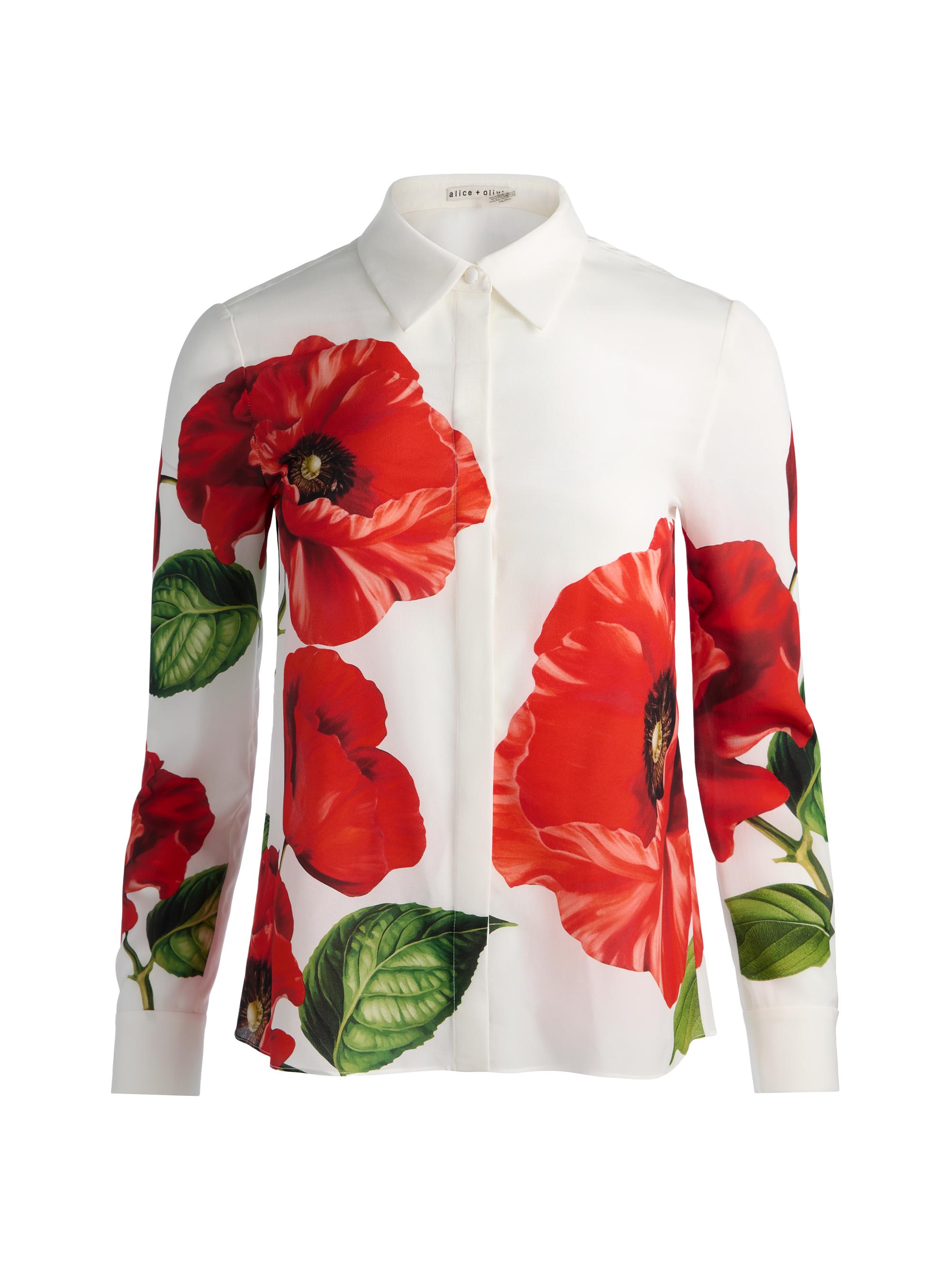 ALICE + OLIVIA Women's Willa Floral Silk Shirt - Summer Poppy