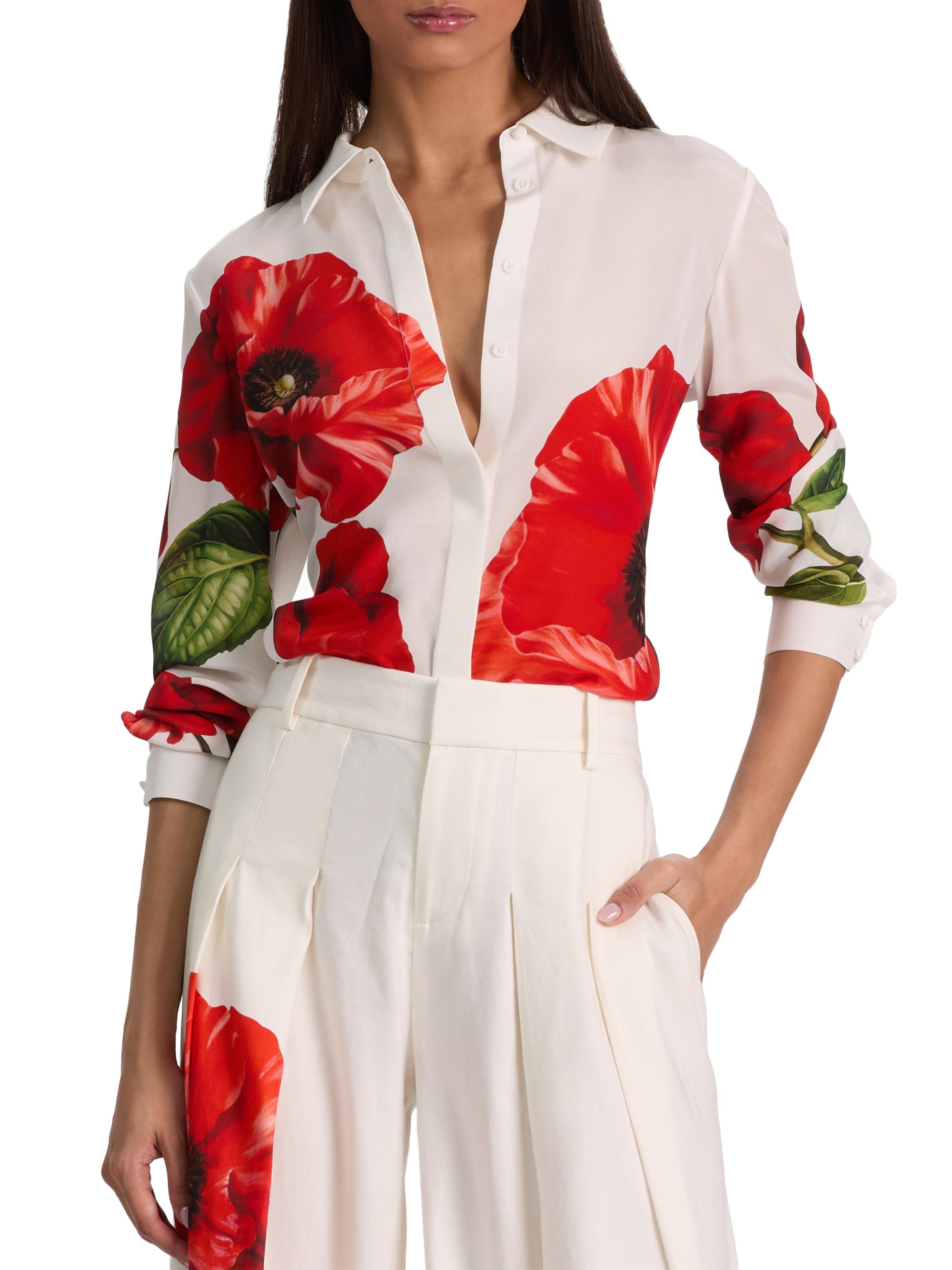 ALICE + OLIVIA Women's Willa Floral Silk Shirt - Summer Poppy | Thumbnail 3