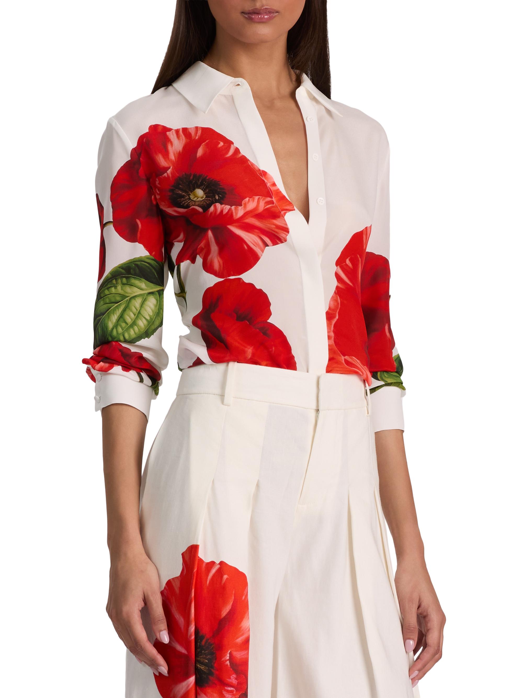 ALICE + OLIVIA Women's Willa Floral Silk Shirt - Summer Poppy | Thumbnail 4