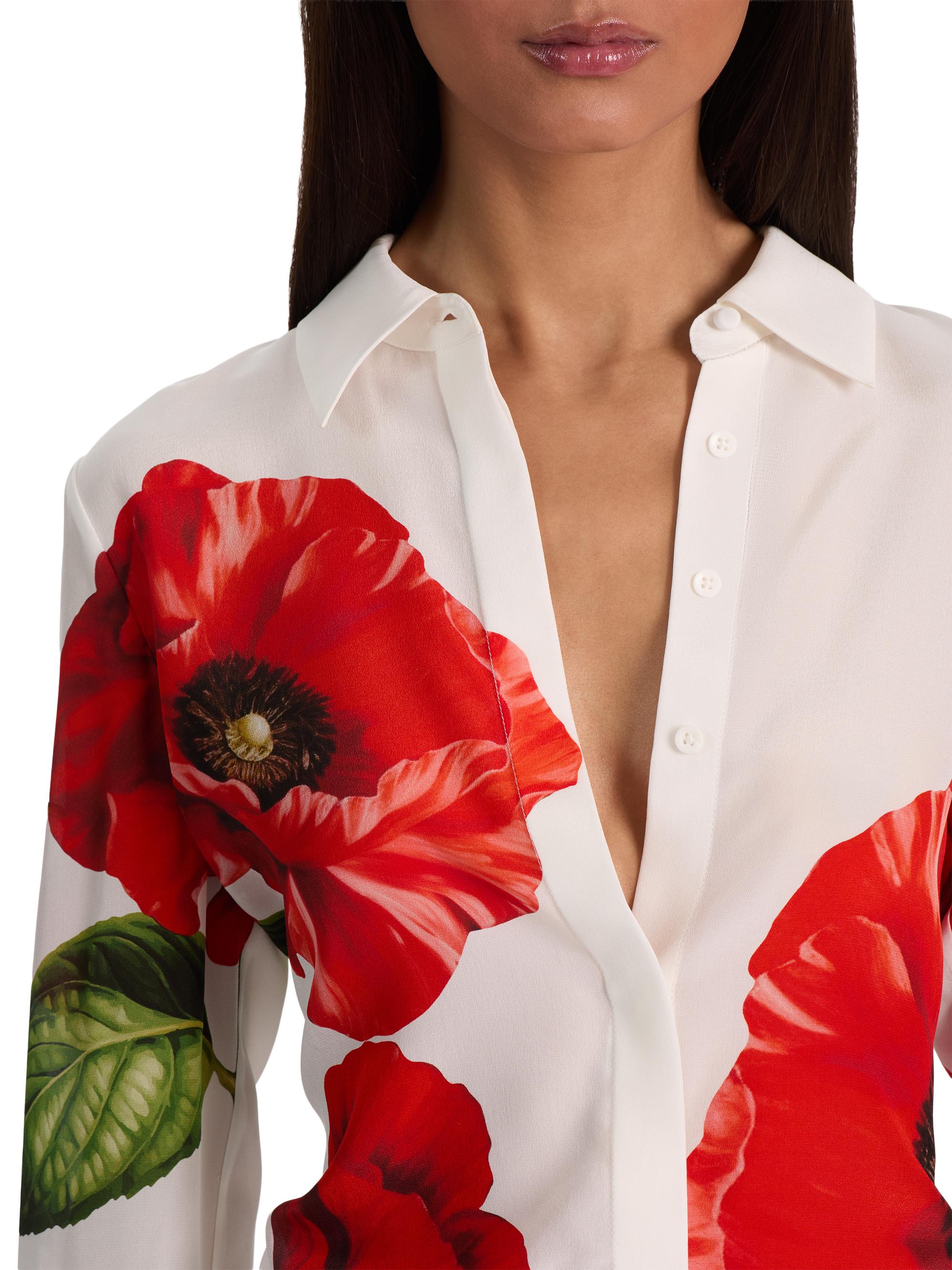 ALICE + OLIVIA Women's Willa Floral Silk Shirt - Summer Poppy | Thumbnail 6