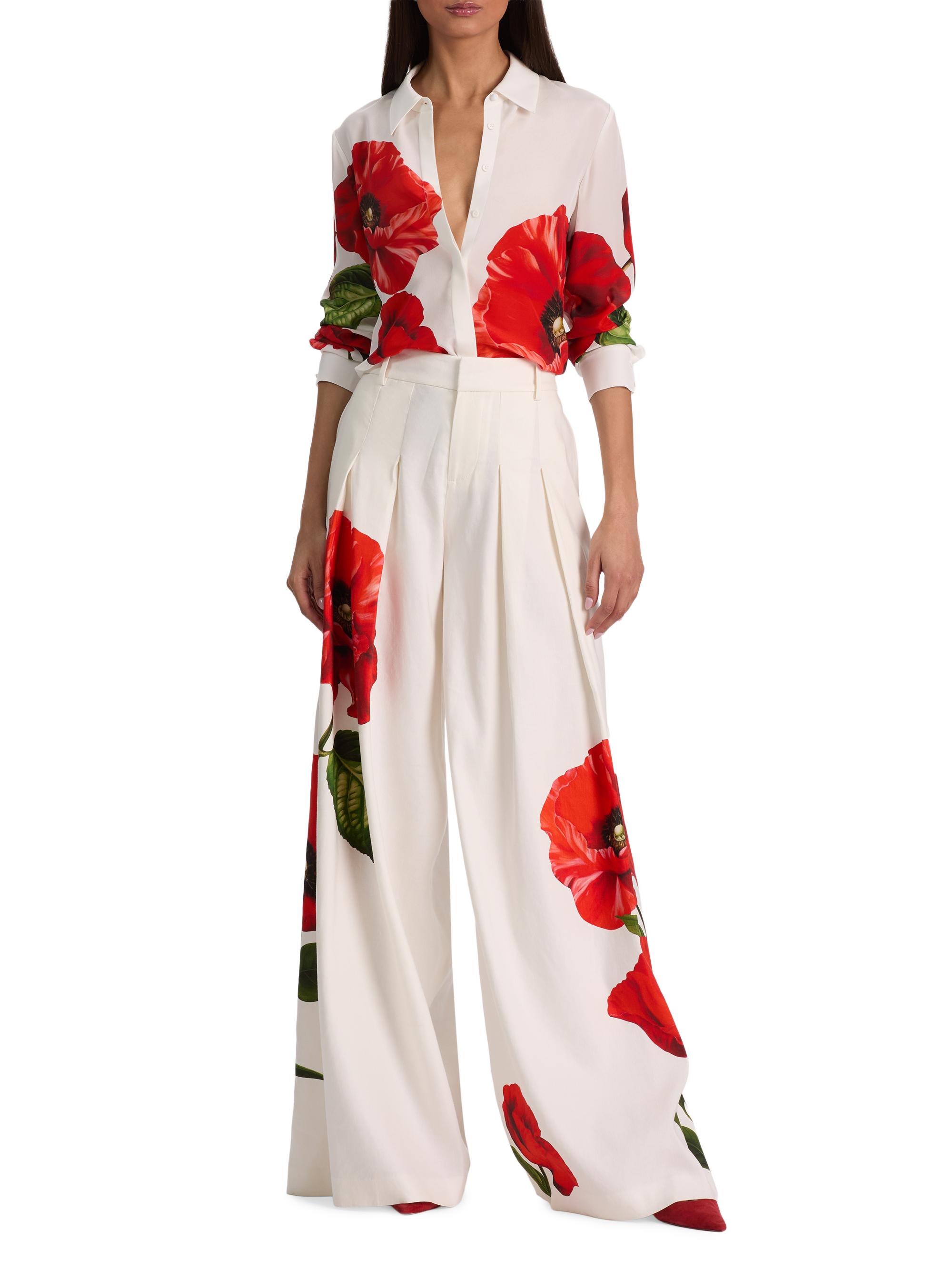 ALICE + OLIVIA Women's Willa Floral Silk Shirt - Summer Poppy | Thumbnail 2
