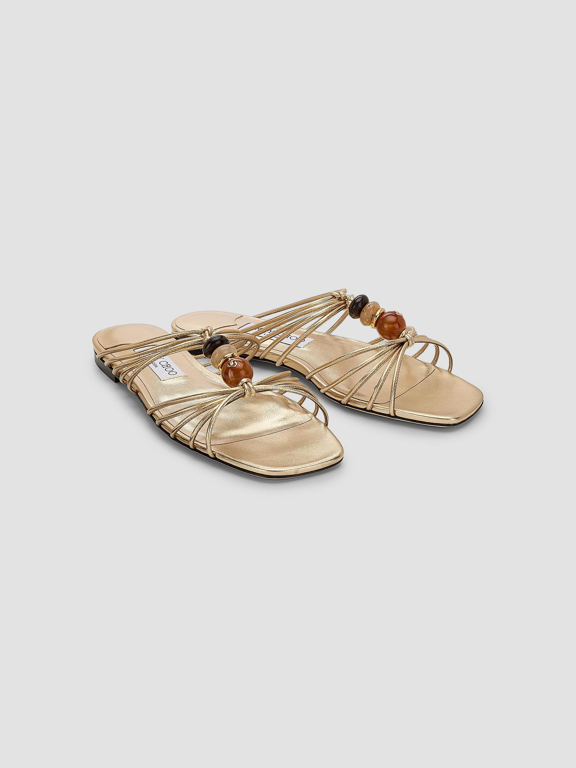 Jimmy Choo Women's Lova Multi-Strap Beaded Leather Mules - Gold | Thumbnail 2