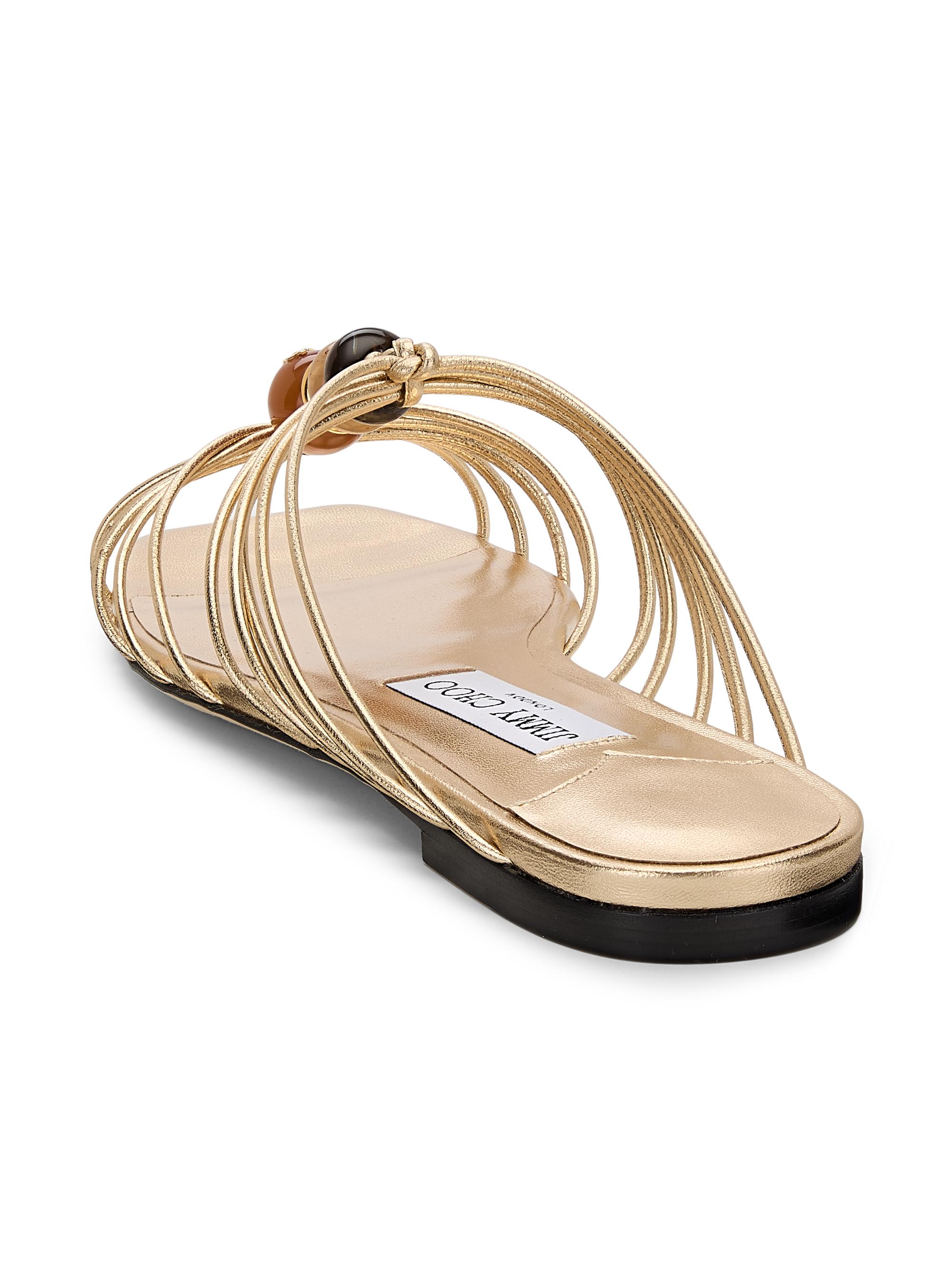 Jimmy Choo Women's Lova Multi-Strap Beaded Leather Mules - Gold | Thumbnail 3