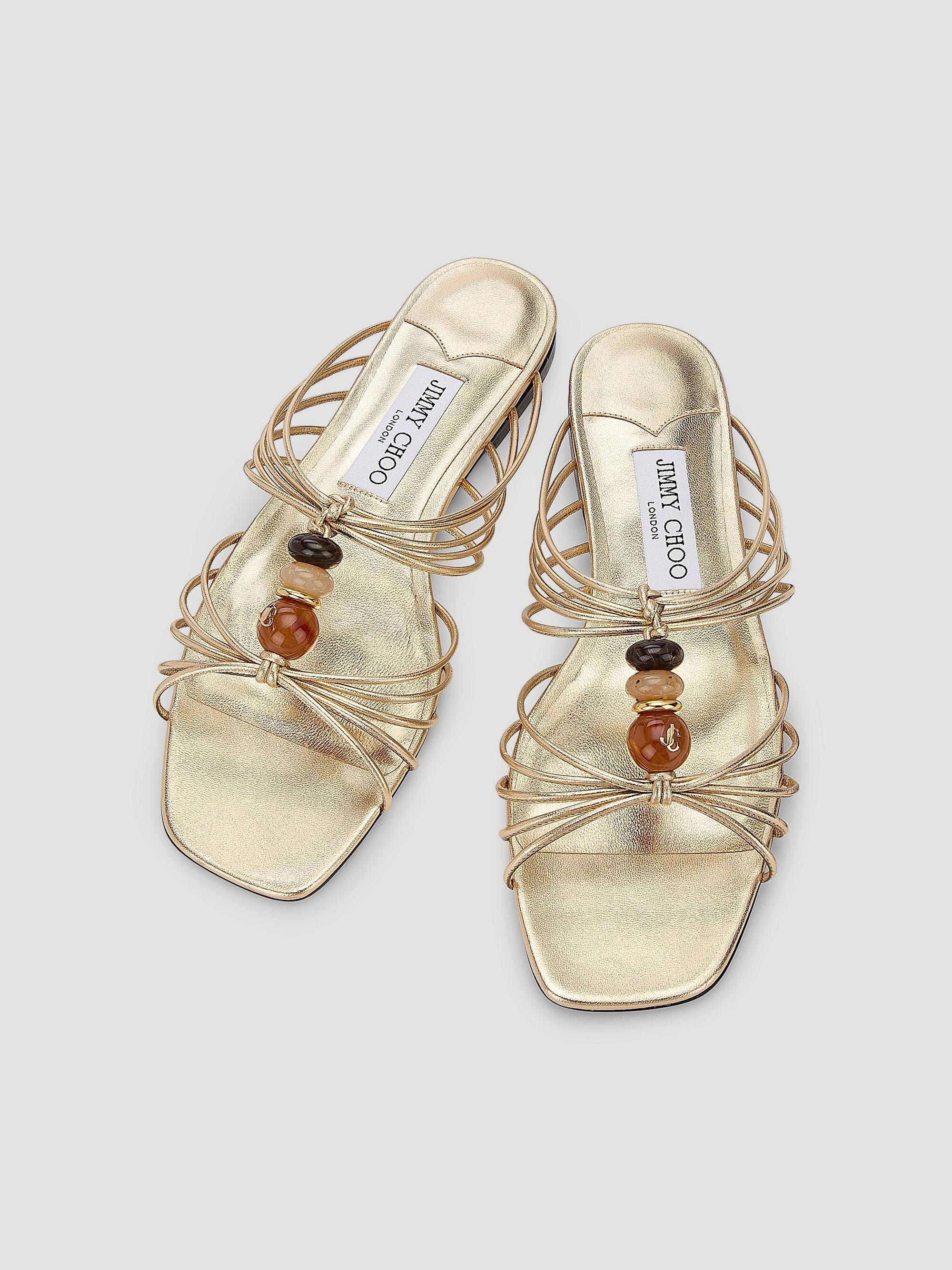 Jimmy Choo Women's Lova Multi-Strap Beaded Leather Mules - Gold | Thumbnail 4