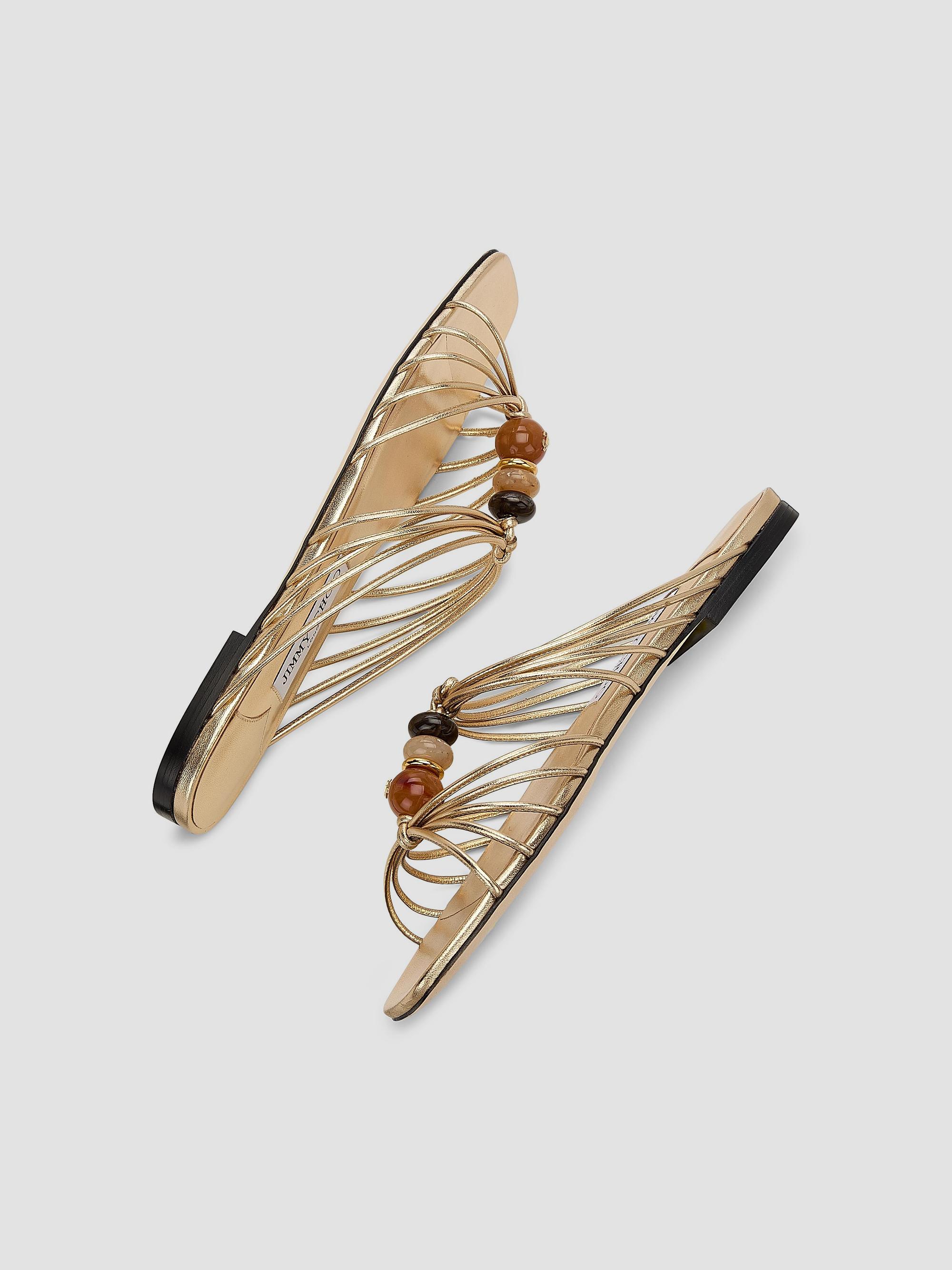 Jimmy Choo Women's Lova Multi-Strap Beaded Leather Mules - Gold | Thumbnail 6