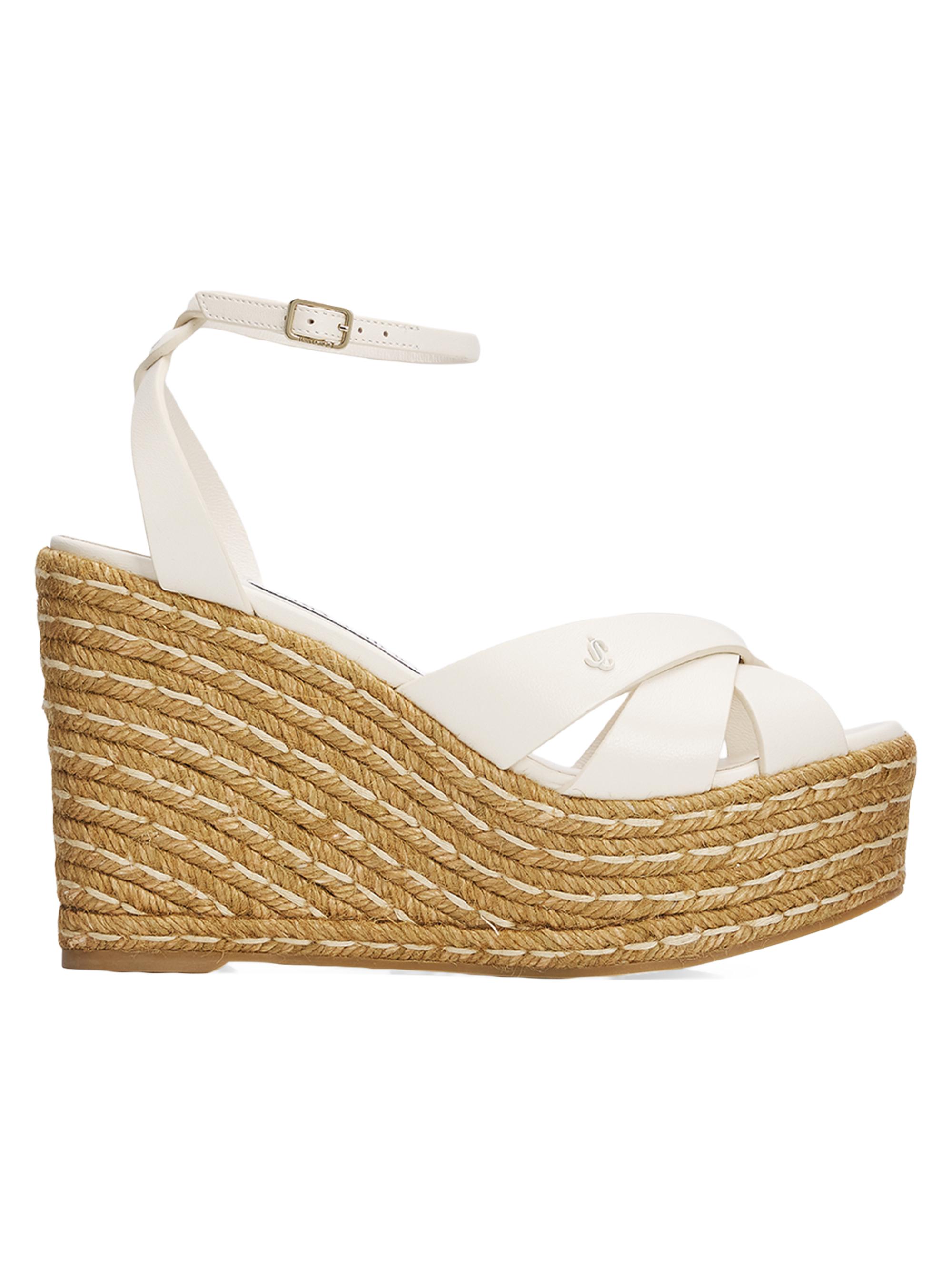 Jimmy Choo Women's Korra 100MM Leather Espadrille Wedge Sandals - Latte - Women's Clothing