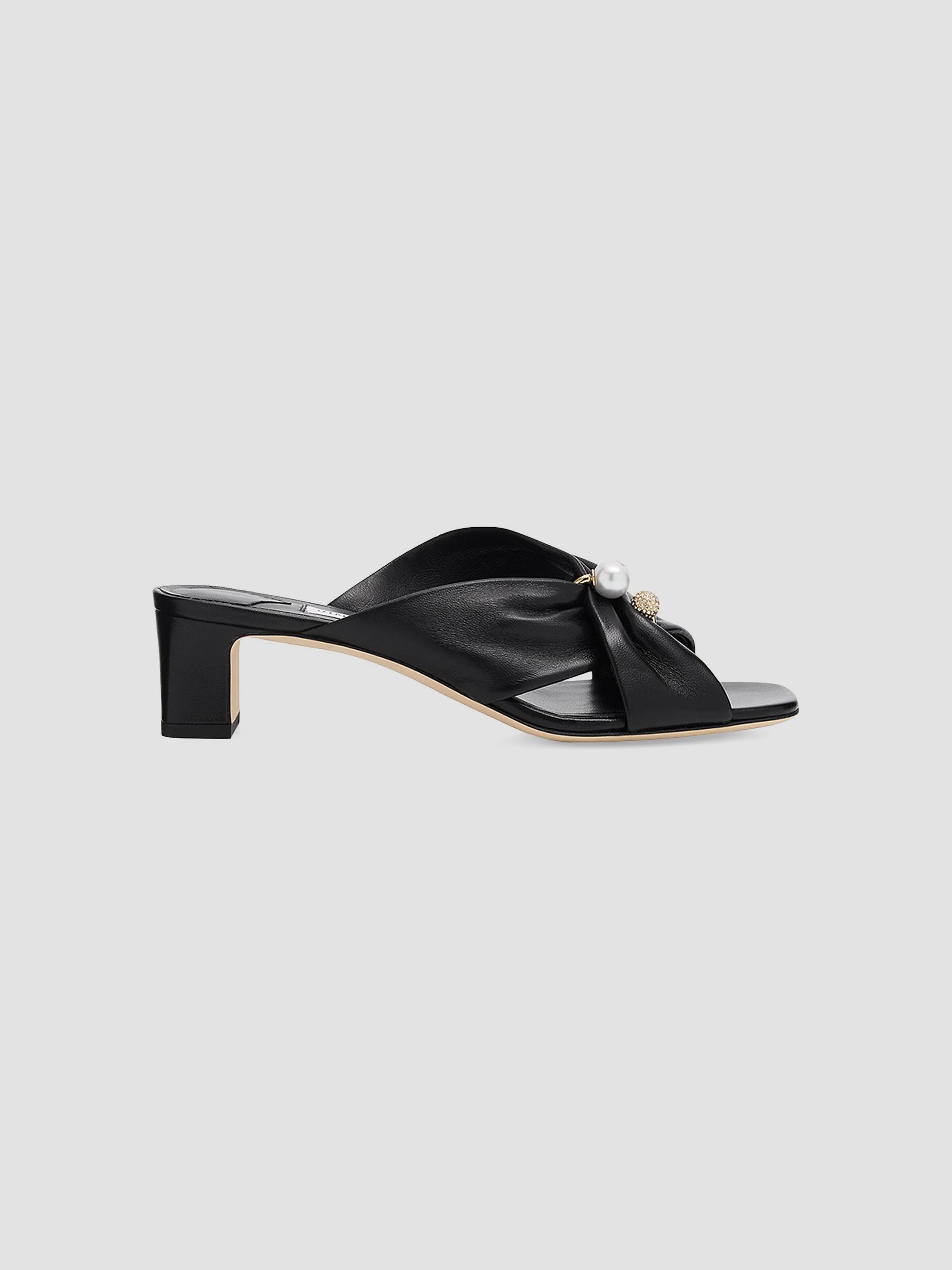 Jimmy Choo Women's Rafi 45MM Leather Sandals - Black | Thumbnail 5
