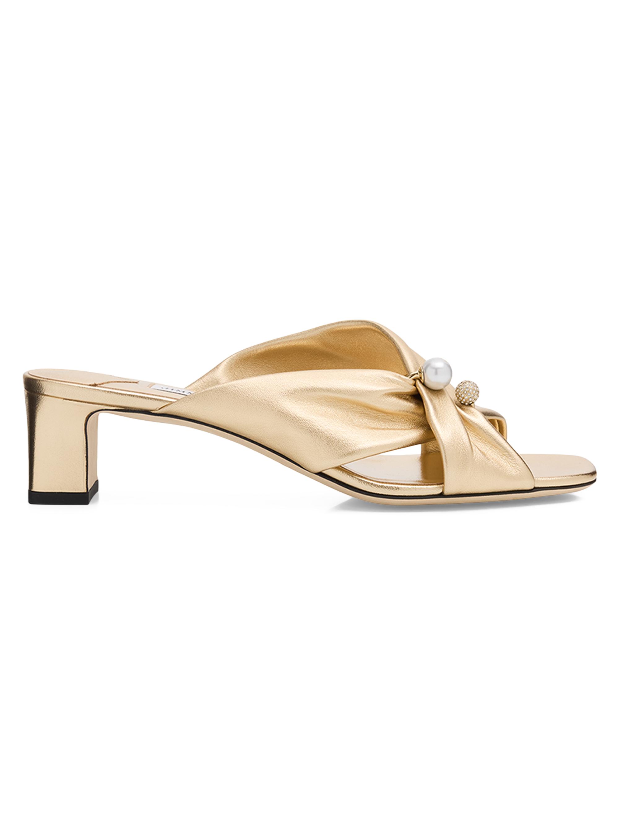Jimmy Choo Women's Rafi 45MM Leather Sandals - Gold - Women's Clothing