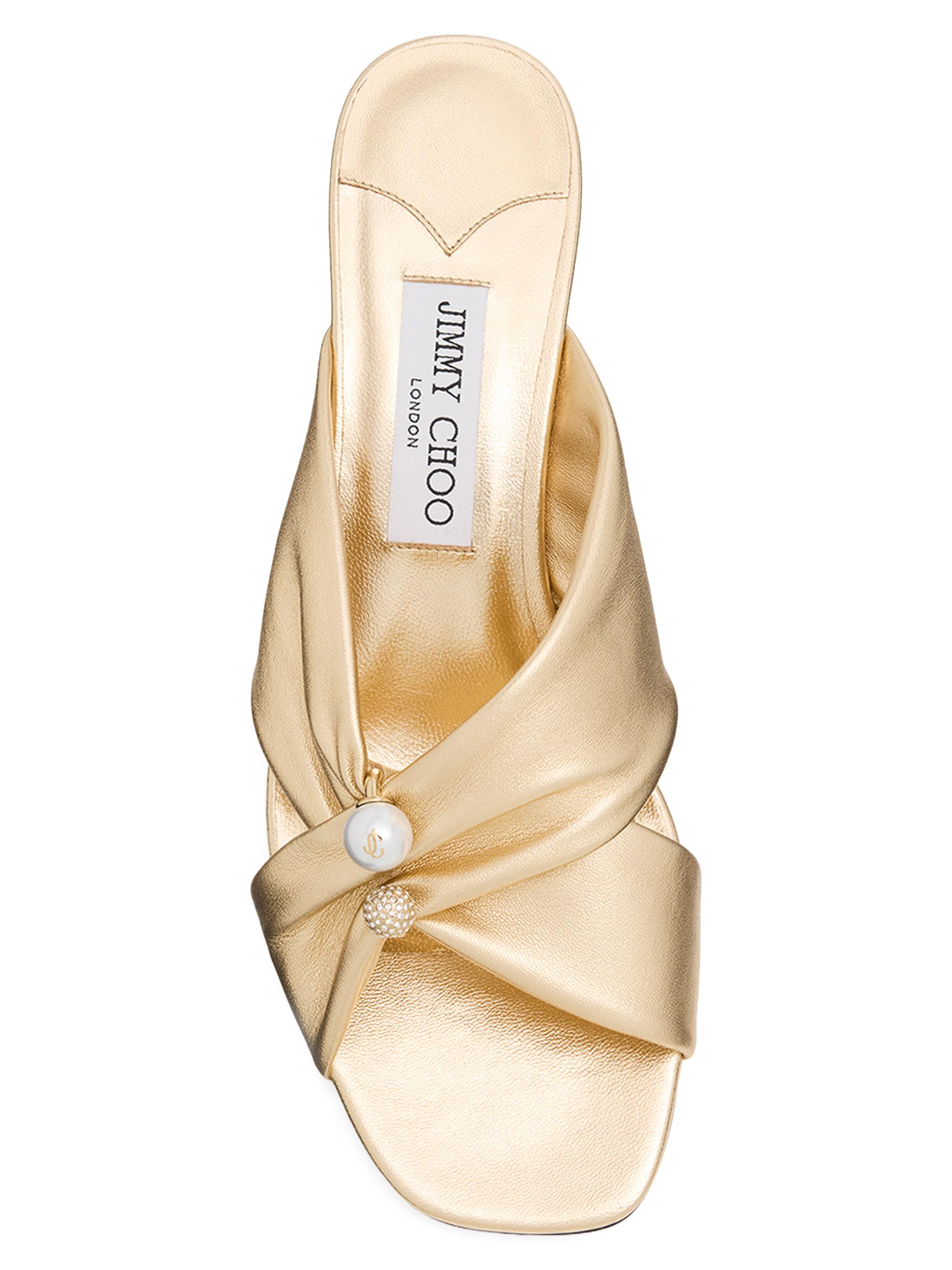 Jimmy Choo Women's Rafi 45MM Leather Sandals - Gold | Thumbnail 4