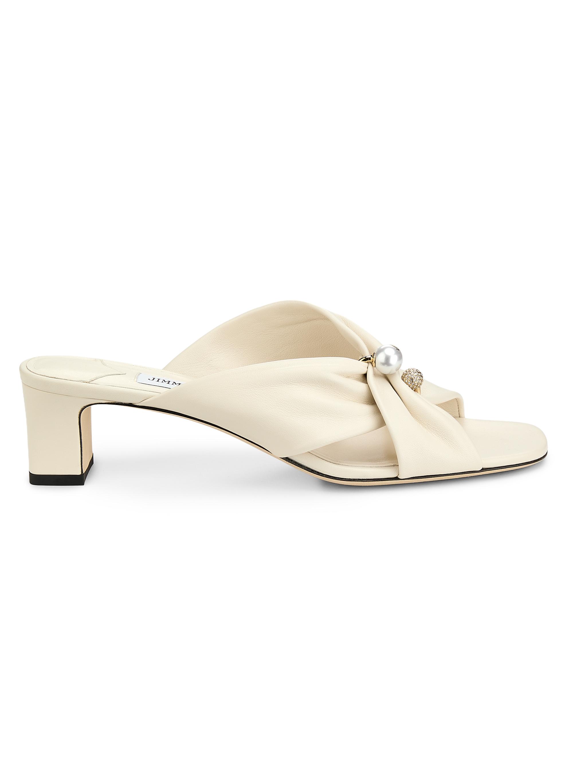 Jimmy Choo Women's Rafi 45MM Leather Sandals - Latte - Women's Clothing