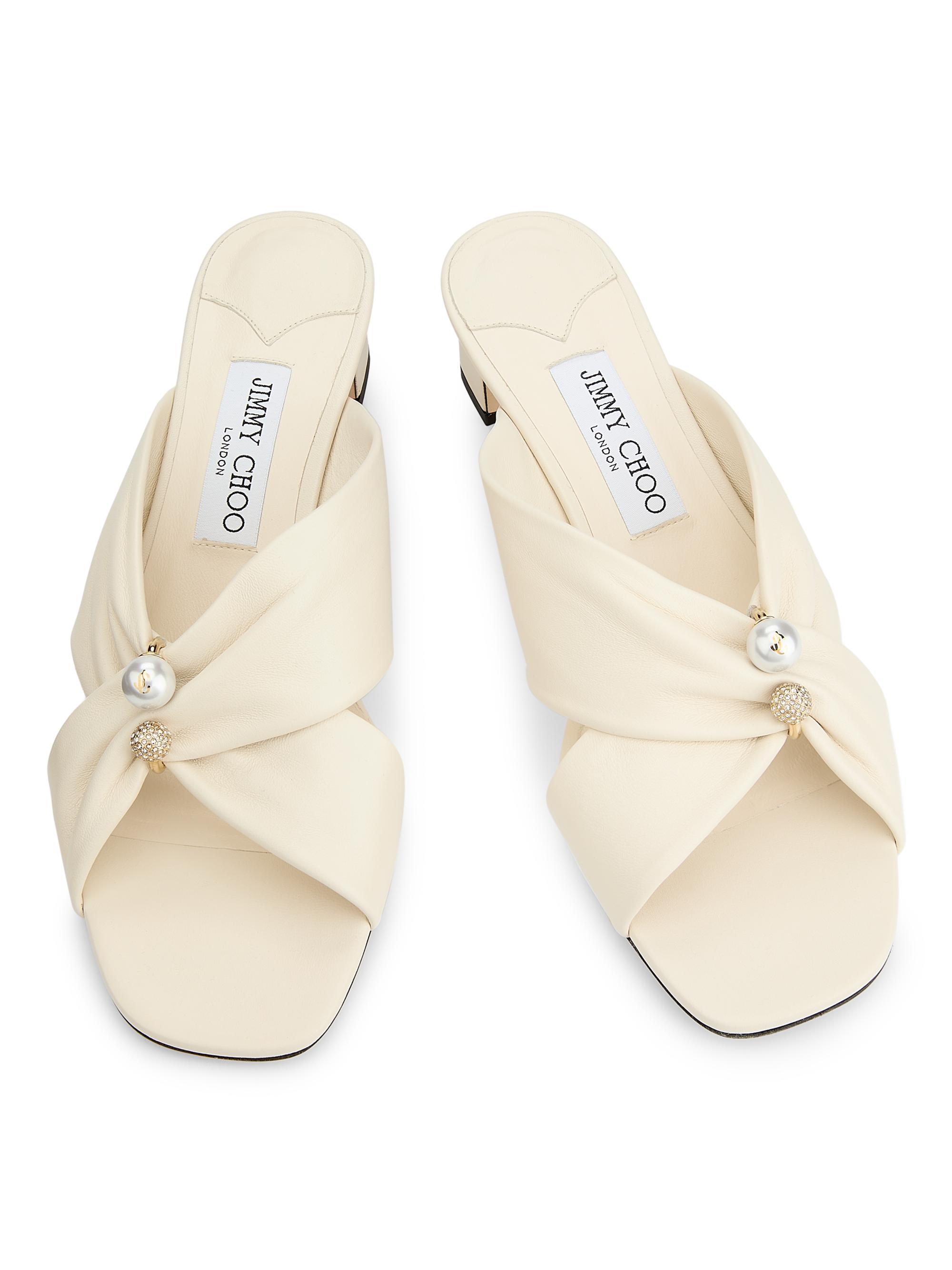 Jimmy Choo Women's Rafi 45MM Leather Sandals - Latte | Thumbnail 4