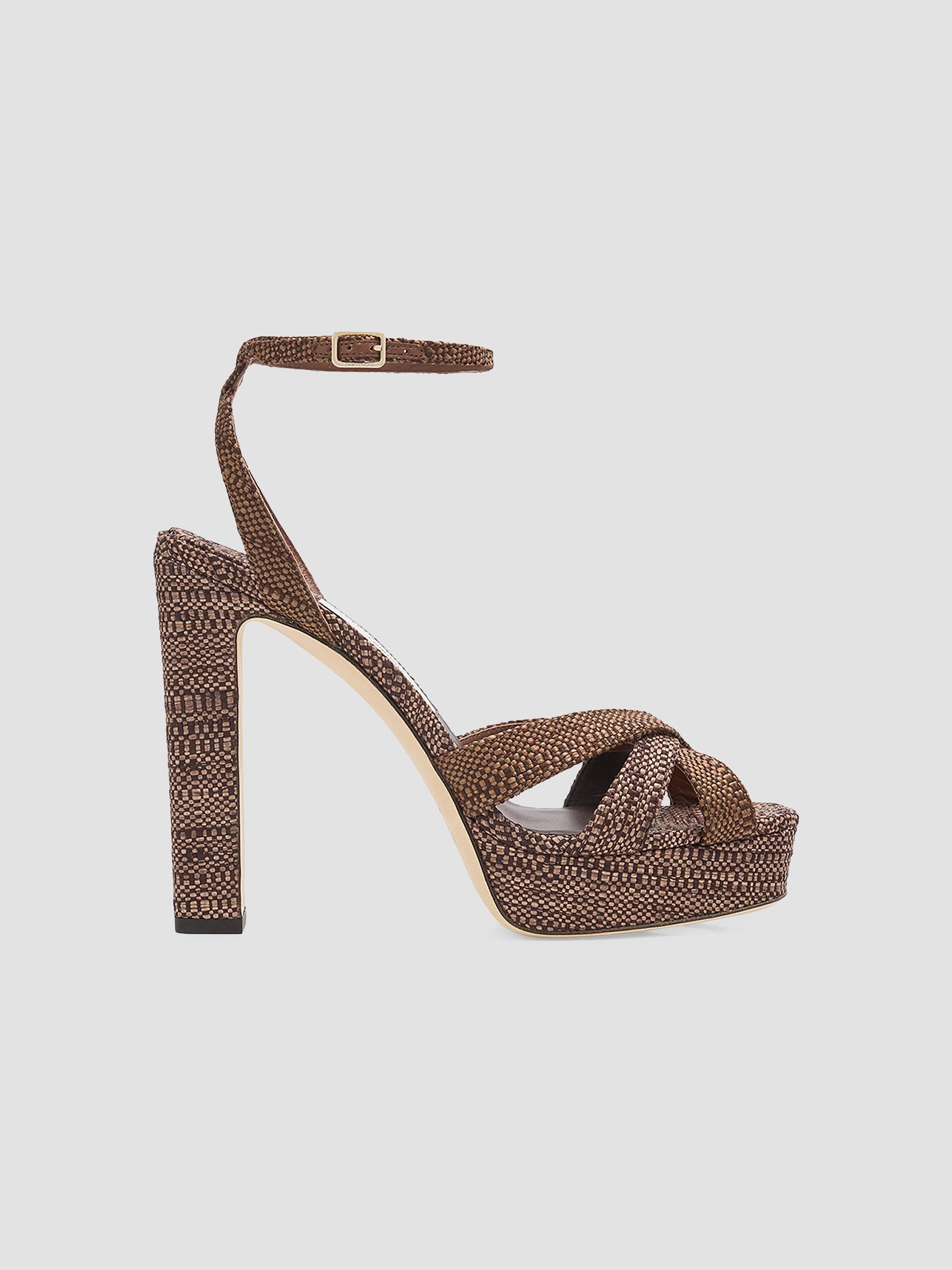 Jimmy Choo Women's Kove 0MM Fine Raffia Platform Sandals - Chocolate Tan