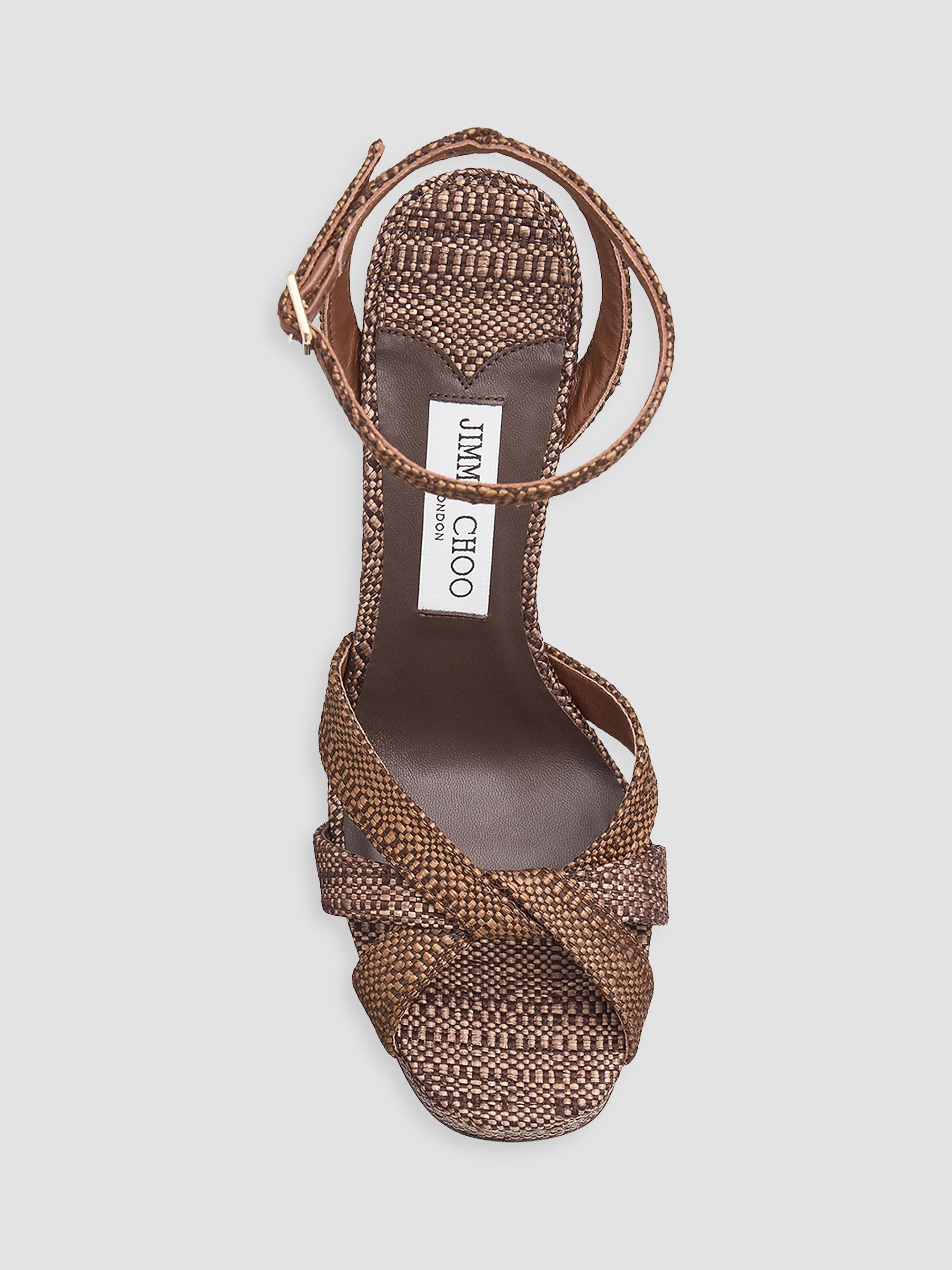 Jimmy Choo Women's Kove 0MM Fine Raffia Platform Sandals - Chocolate Tan | Thumbnail 3