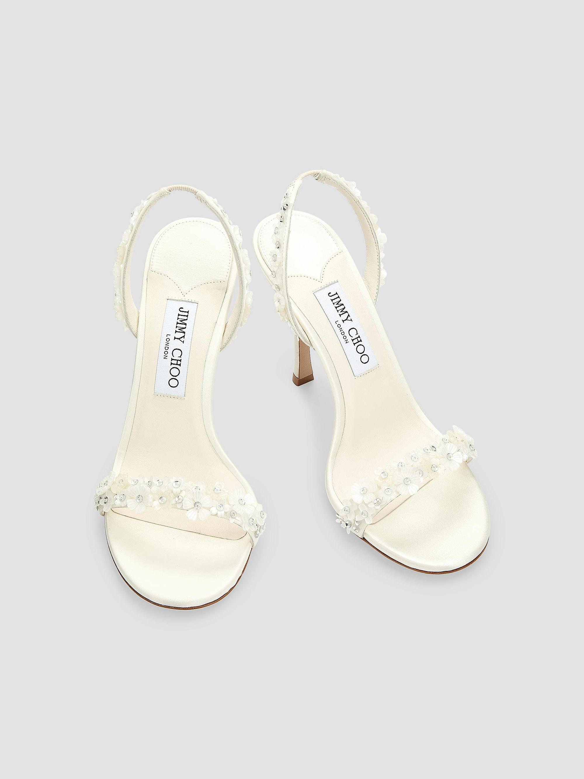 Jimmy Choo Jenn 100MM Daisy-Embroidered Satin Slingback Sandals