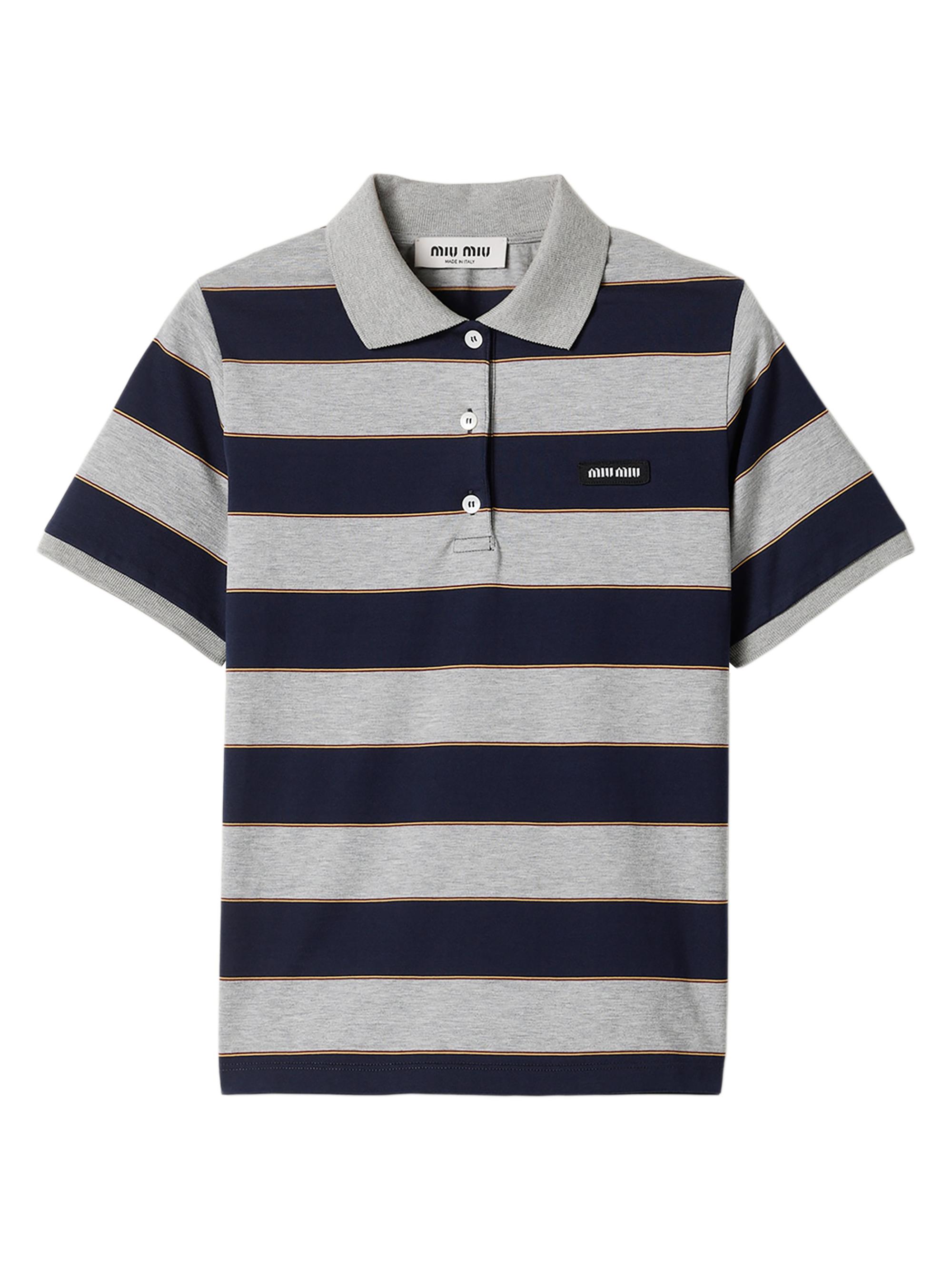 Miu Miu Women's Striped Jersey Polo Shirt - Blue Multi