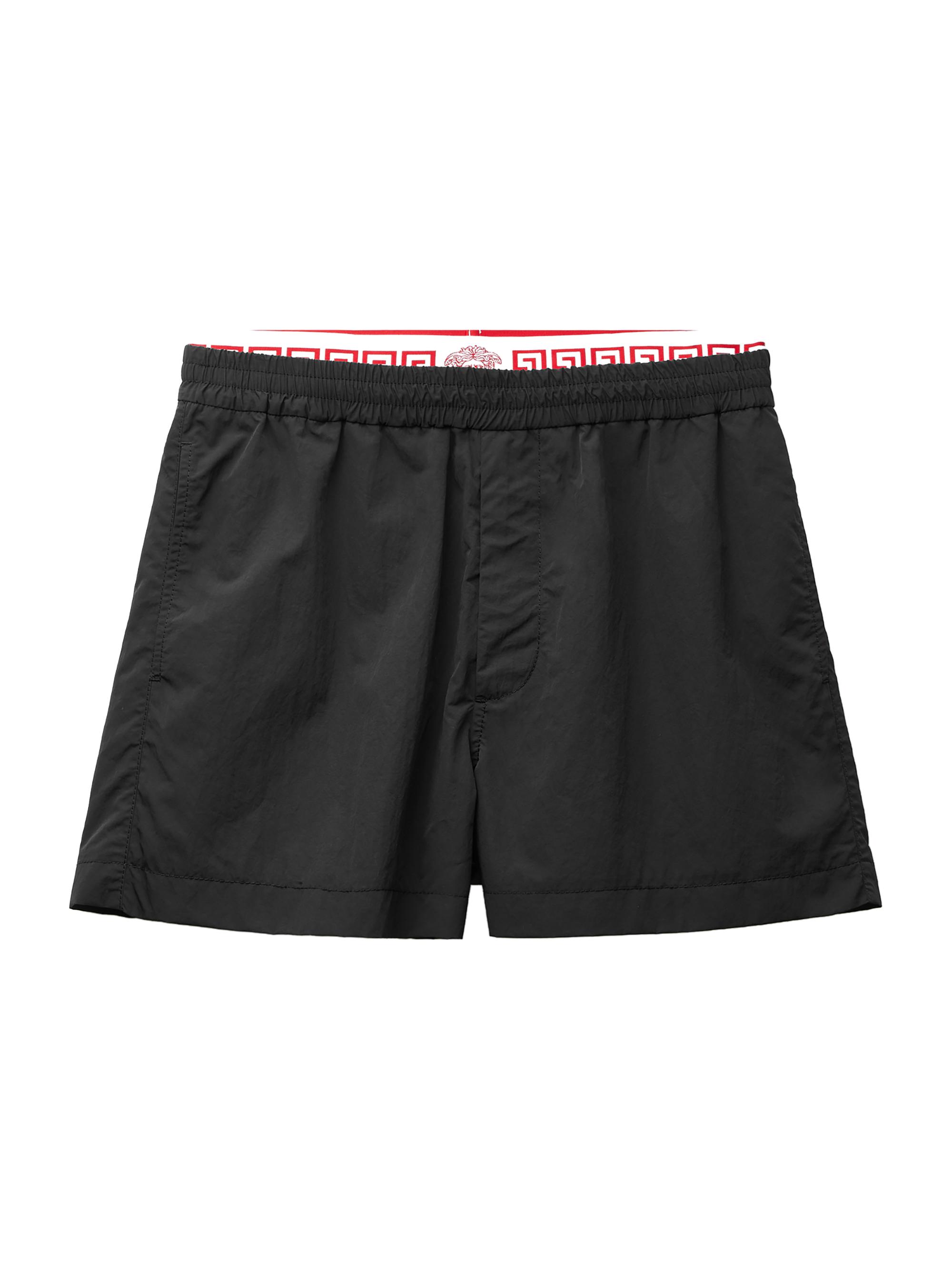 Versace Men's Logo Band Wrinkle-Effect Shorts - Black