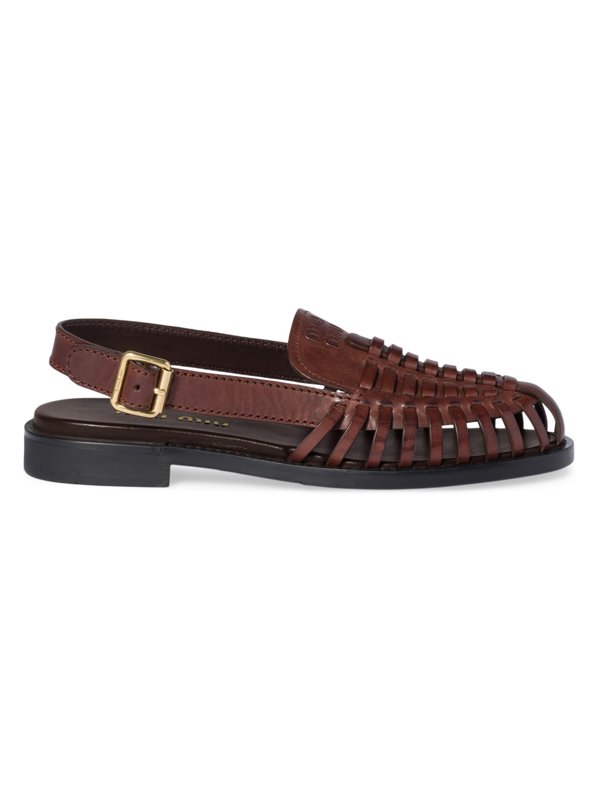 Miu Miu Women's Leather Slingback Loafers - Brown