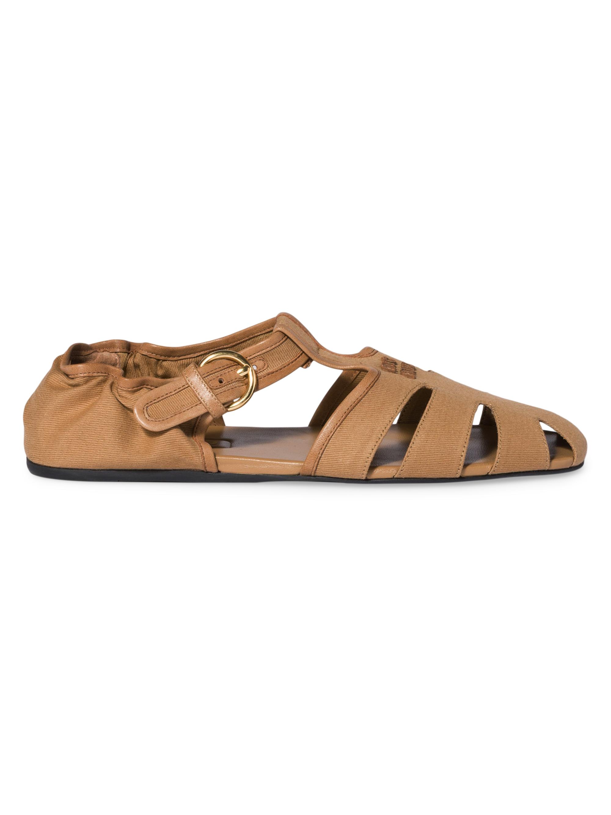 Miu Miu Women's Ruches Cotton and Nappa Leather Fisherman Sandals - Beige Khaki