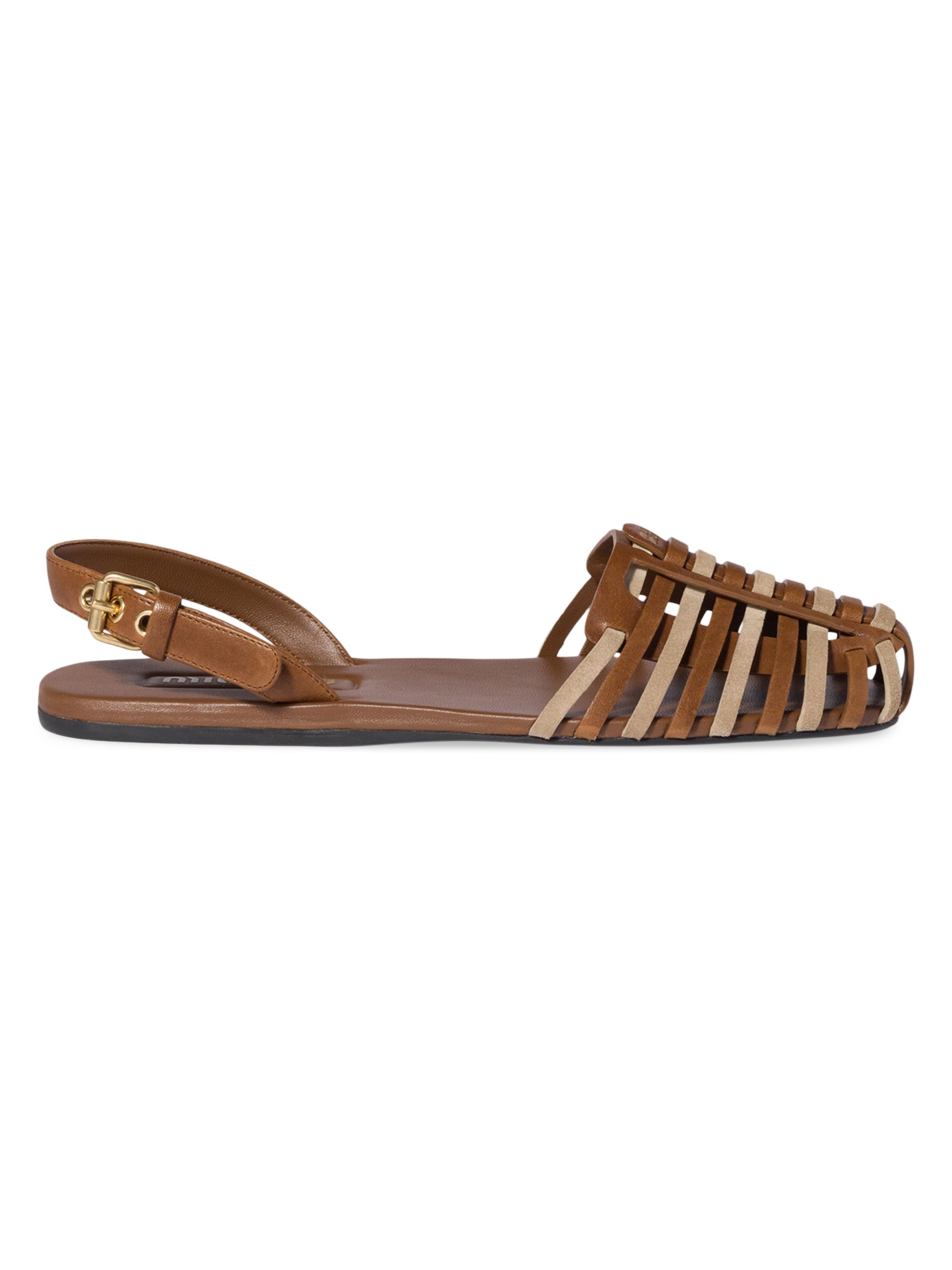 Miu Miu Women's Nappa and Suede Leather Sandals - Brown