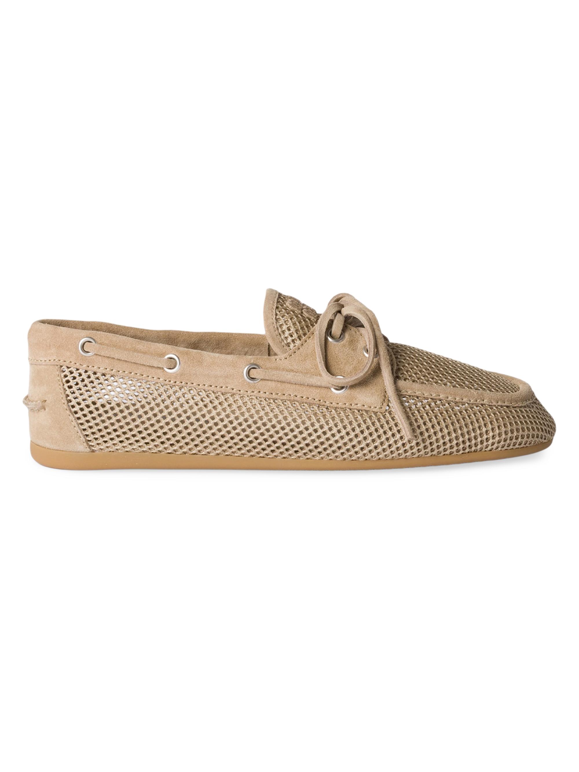 Miu Miu Women's Mesh and Suede Boat Loafers - Beige Khaki