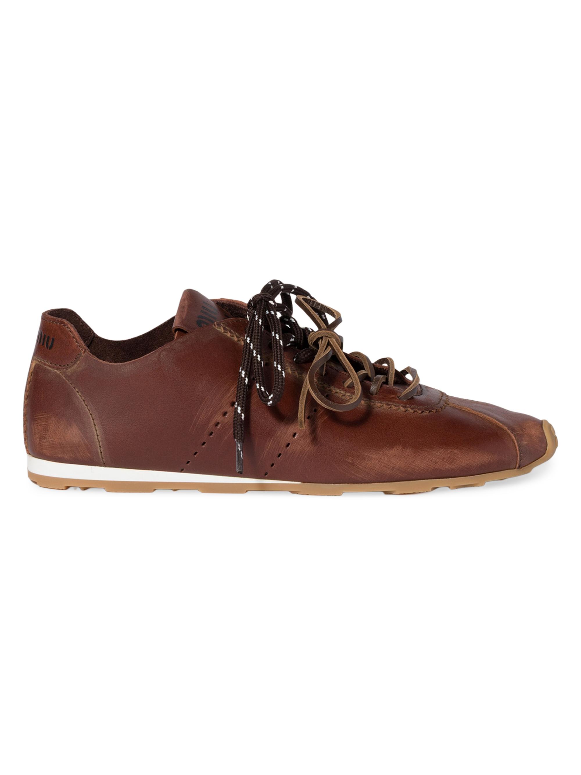 Miu Miu Women's Plume Leather Sneakers - Brown