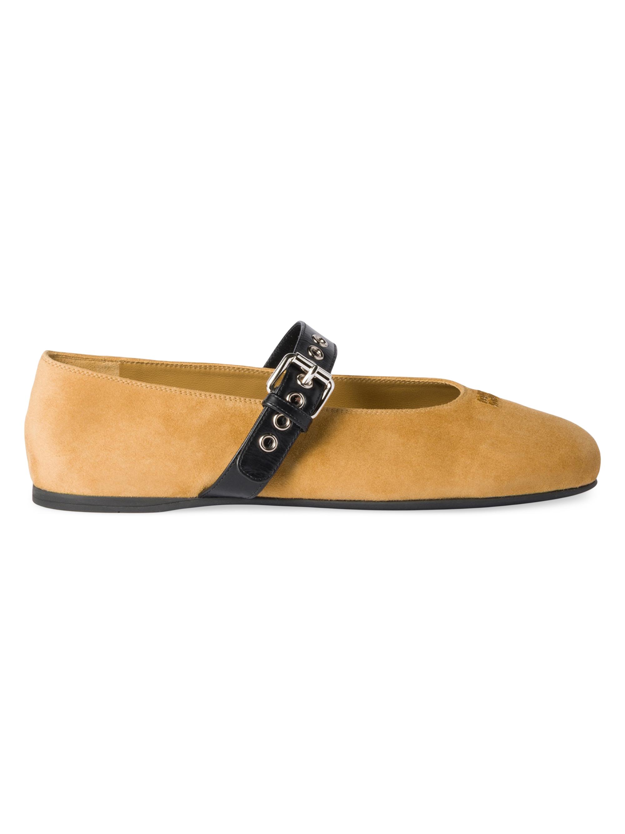 Miu Miu Women's Suede Ballerinas - Beige Khaki