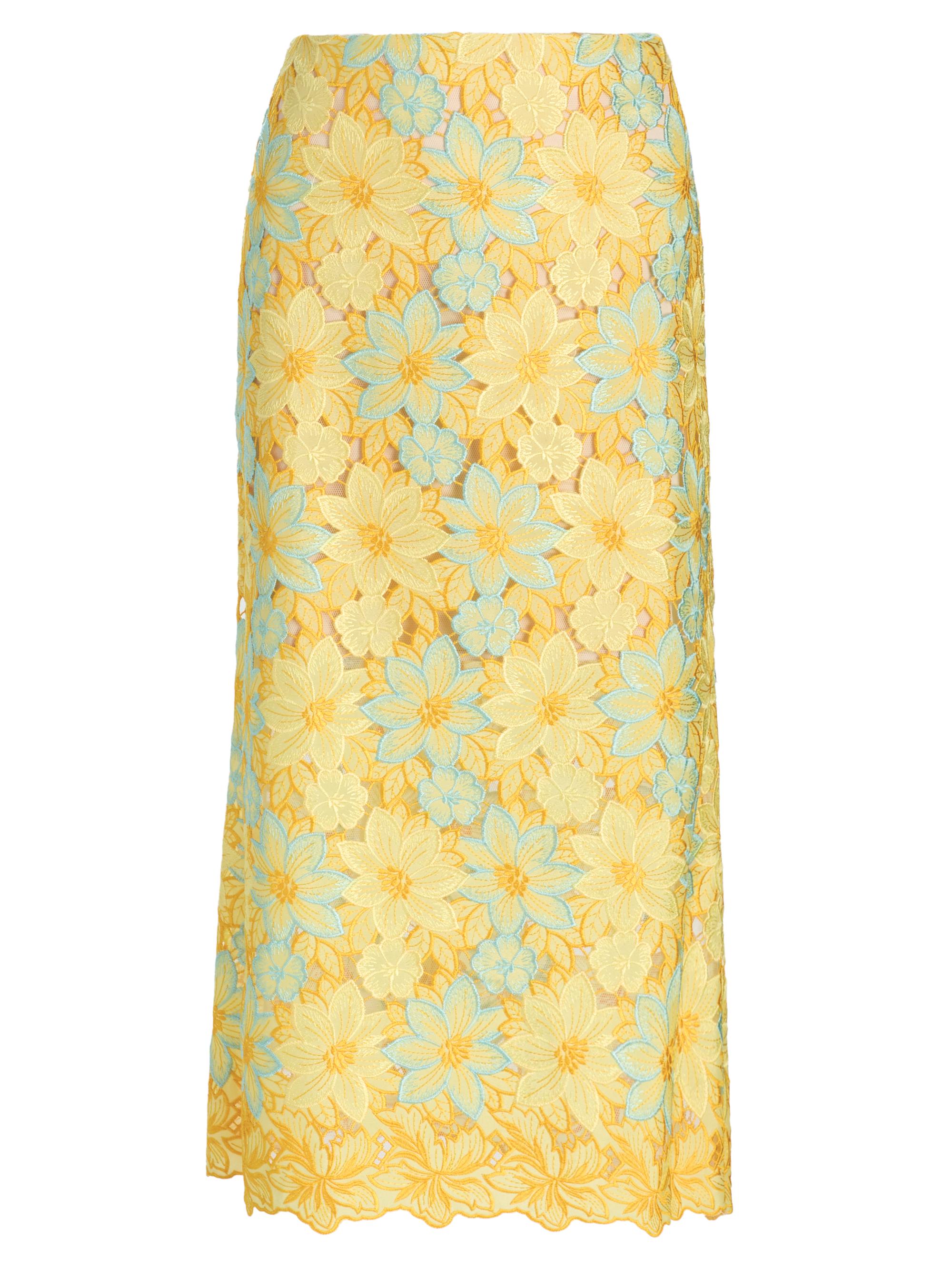 Milly Women's Alani Lace Midi Skirt - Yellow Multi | Thumbnail 8
